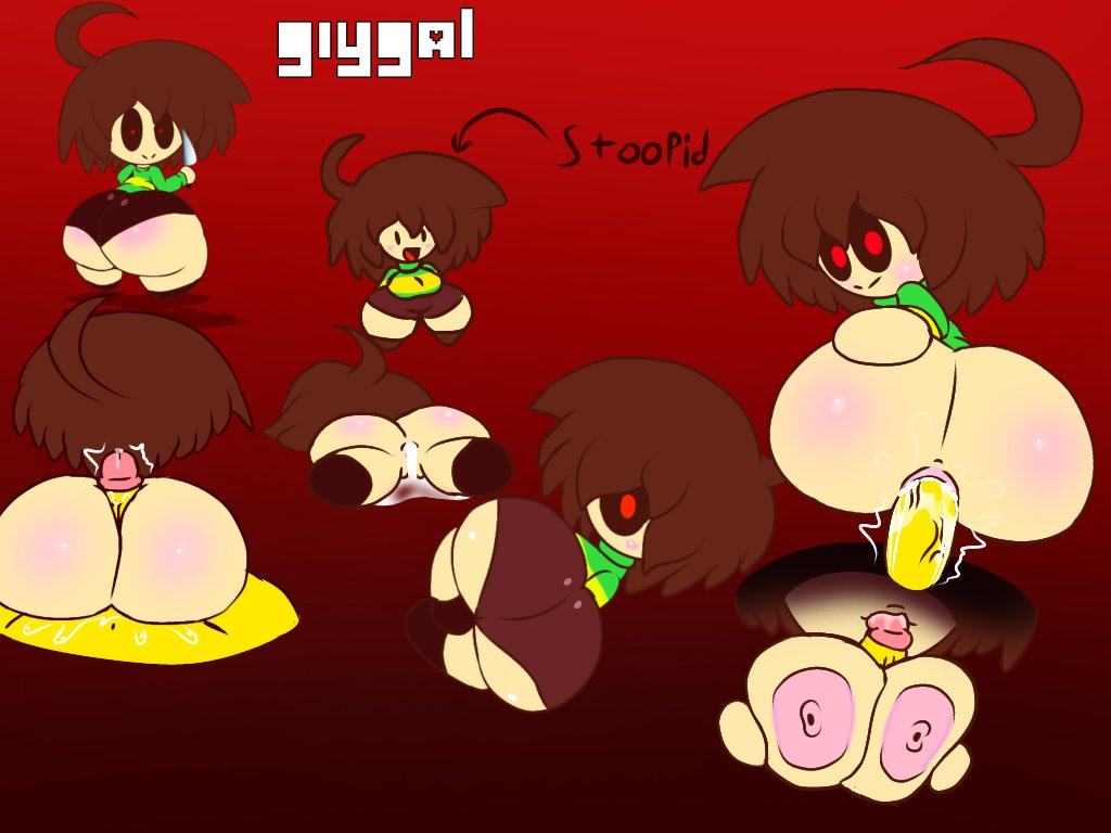 1boy, 1girls, 2d, anal, anal sex, ass, assjob, breasts, brown hair, buttjob, chara, cum, cum in ass, cum in pussy, cum inside, female, female chara, frisk, giygal, kissing penis, knife, male, male frisk, paizuri, penis, pink areola, pink nipples, pov, pussy, red eyes, sex, shortstack, straight, undertale, undertale (series), yellow penis, yellow skin