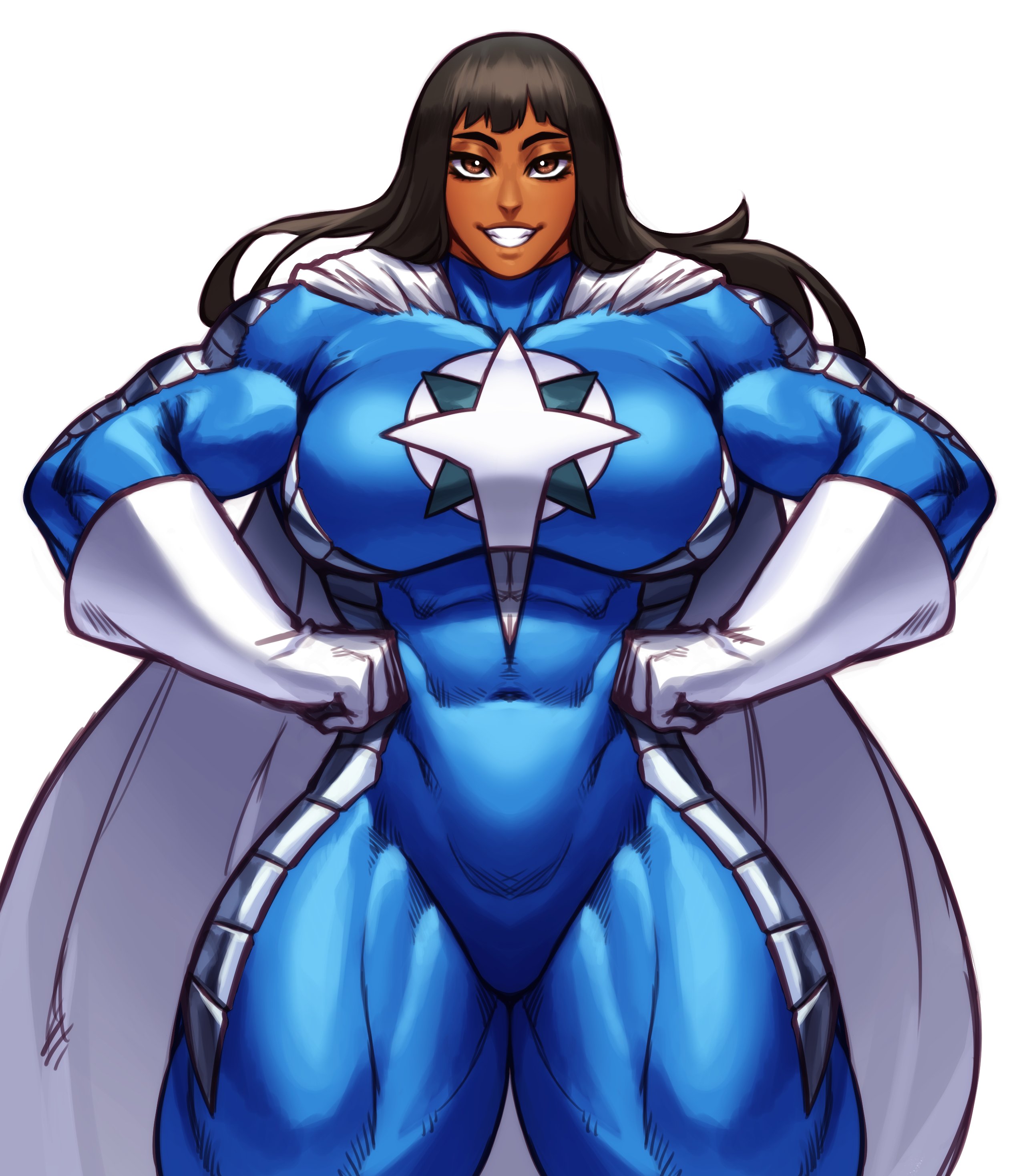 1girls, 2022, abs, biceps, big breasts, breasts, brown eyes, brown hair, busty, cleavage, dark skin, dark-skinned female, female, female focus, female only, heroine, huge breasts, large breasts, matching hair/eyes, muscular, muscular female, six pack, solo, solo female, solo focus, sotcho, superheroine, tagme, triceps