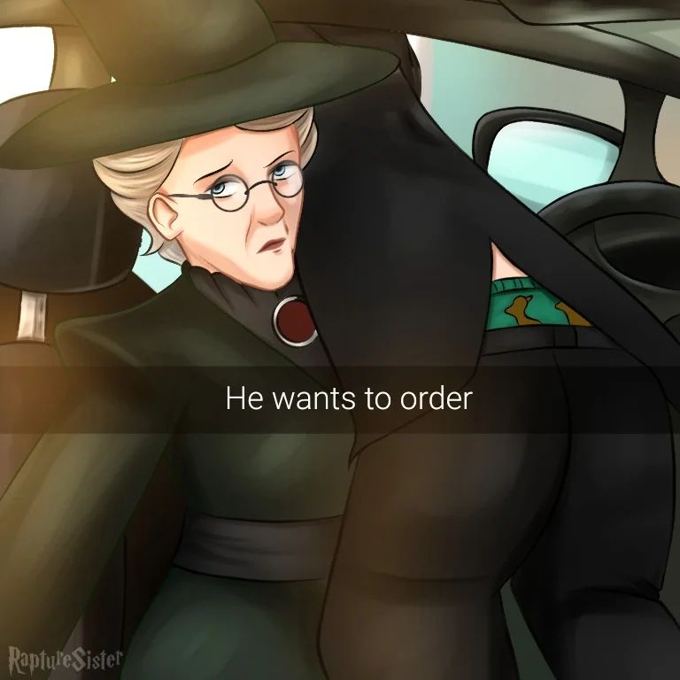 1boy 1girls age_difference ass ass_focus bending_forward bent_over big_ass black_clothing blonde_hair boxers bubble_butt car car_interior clothed clothed_female clothed_male clothing dialogue dress english_text eyewear fantasy female fully_clothed glasses green_clothing harry_potter hat he_wants_to_order headgear indoors light-skinned_female light-skinned_male light_skin looking_at_viewer magic_user male mature_female meme minerva_mcgonagall old_woman older_female phone phone_screen rapturesister rear_view round_glasses selfie severus_snape she_wants_to_order signature snapchat suit taking_picture teacher text underwear vehicle witch witch_hat wizard younger_male