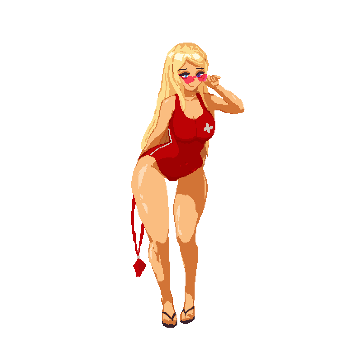animated, ass body, ass expansion, belly expansion, big ass, blonde hair, digestion, digestion noises, fat ass, female, huge ass, hyper bottom half, indulgences, lifeguard, lifeguard swimsuit, long hair, pixel art, riley (indulgences), tan, thick thighs, thigh expansion, weight gain, wide hips