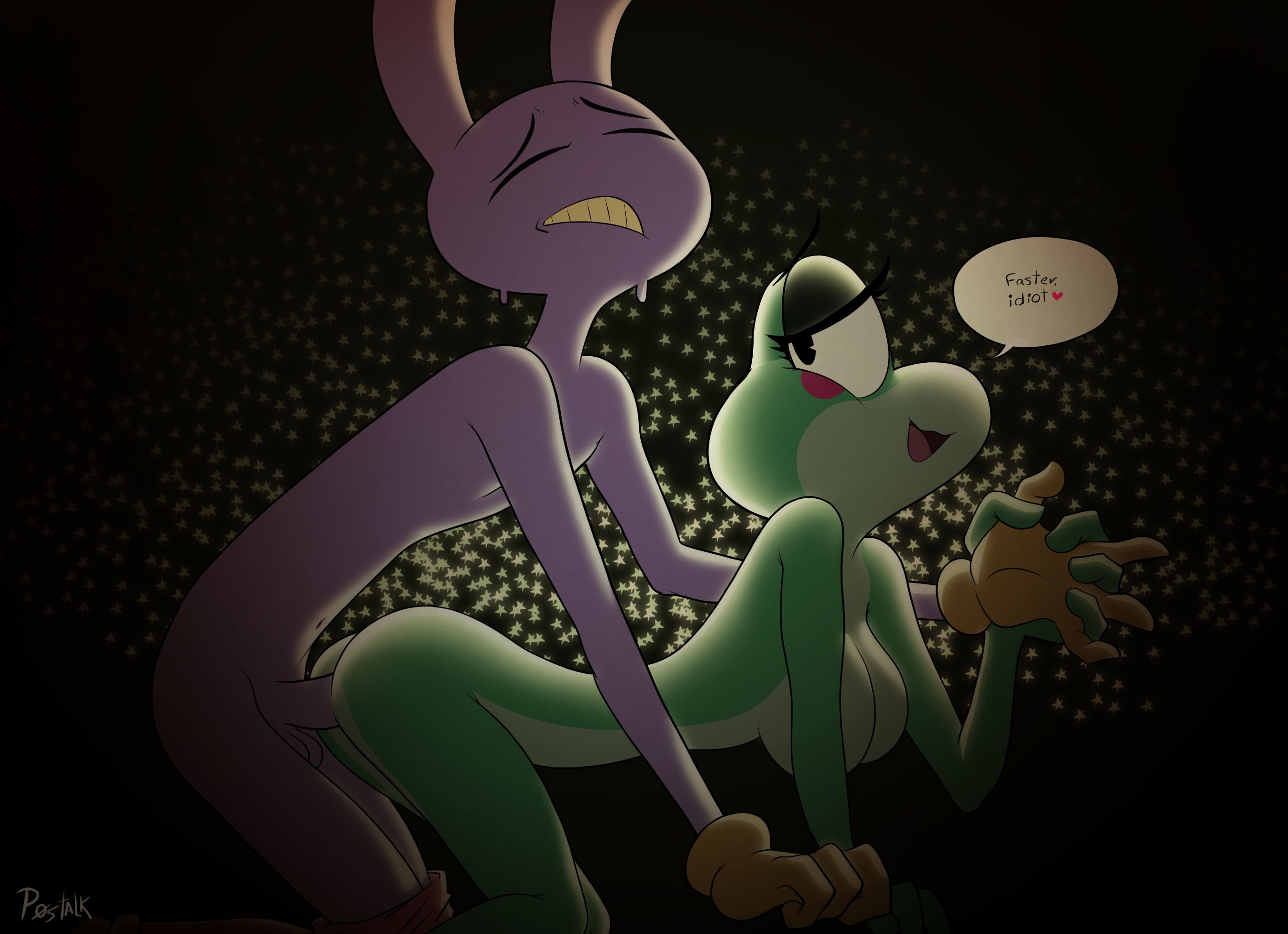 1boy, 1girls, ass, balls, breasts, dialogue, female, jax (the amazing digital circus), male, p0stalk, penis, ribbit (the amazing digital circus), sex, straight, tagme, the amazing digital circus
