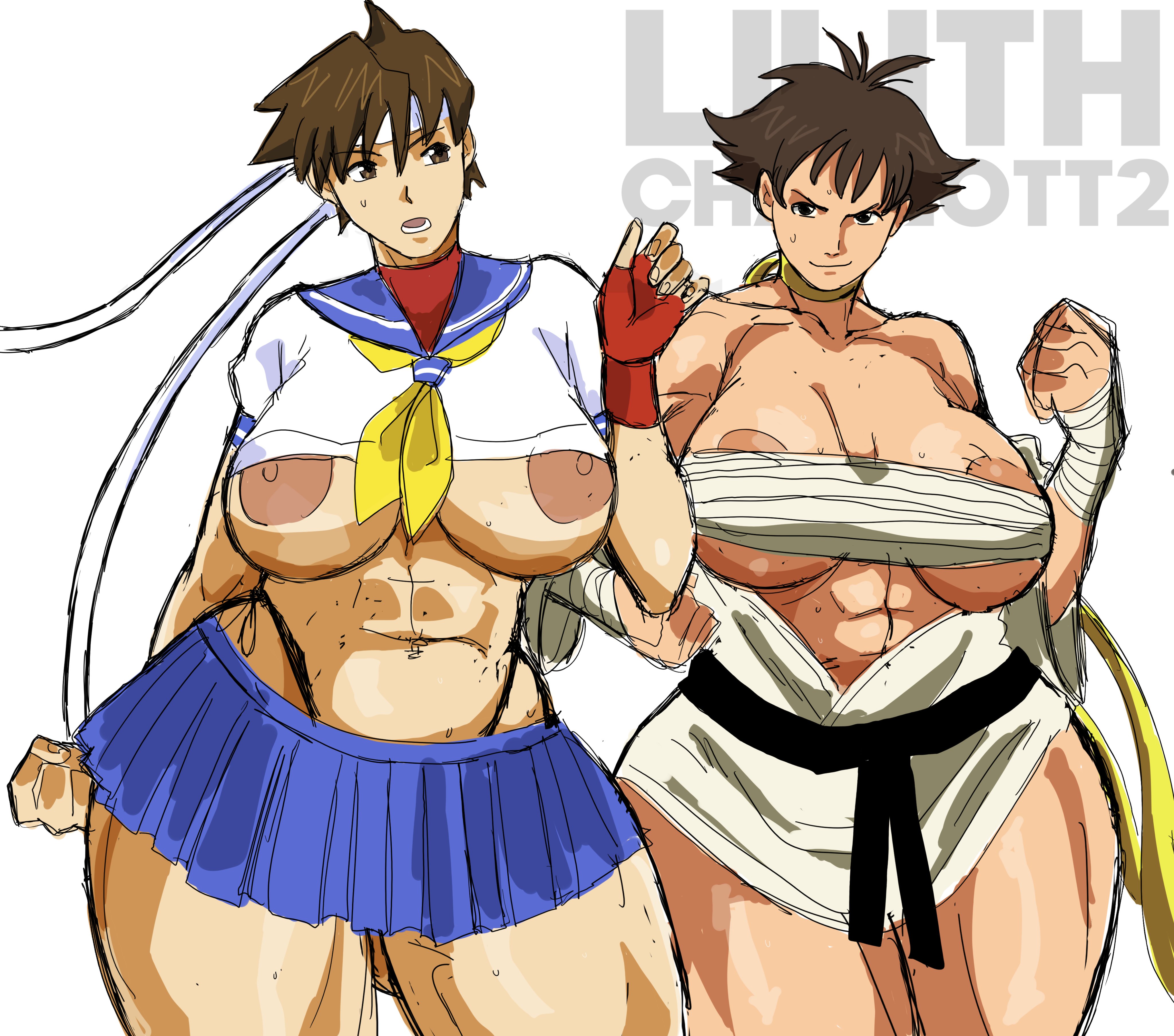 2girls, capcom, female, female only, lilithcharlott2, makoto (street fighter), sakura kasugano, street fighter, street fighter iii, street fighter iii thirdstrike