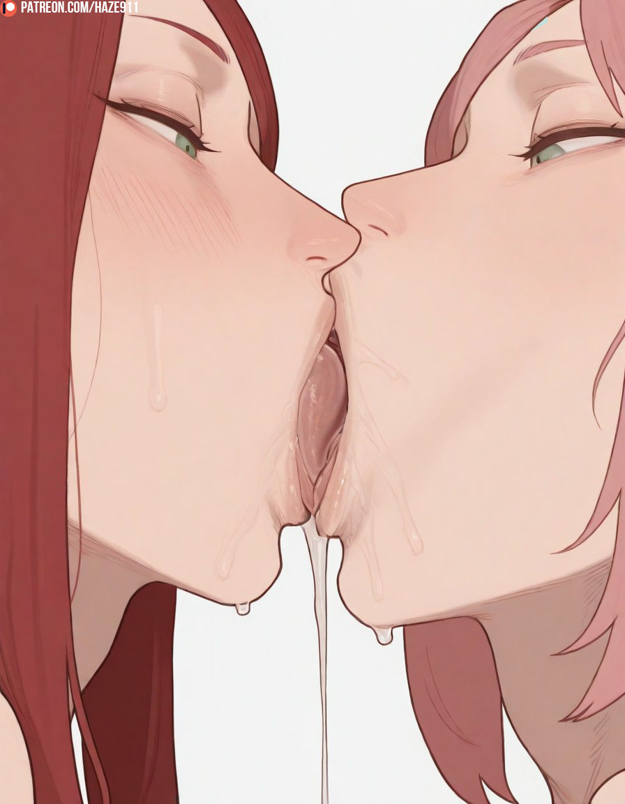 2girls, ai generated, blush, boruto: naruto next generations, french kiss, green eyes, haze911, kiss, kissing, multiple girls, naruto, naruto (series), naruto shippuden, pink hair, sakura haruno, saliva, saliva drip, saliva trail, tongue, tongue out, uzumaki kushina, yuri