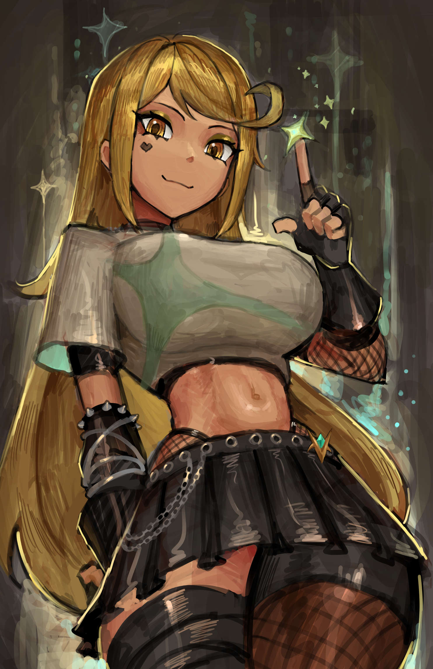 1girls, alternate costume, blonde hair, breasts, emo fashion, highres, large breasts, mythra, saiykik, solo, xenoblade (series), xenoblade chronicles 2, yellow eyes