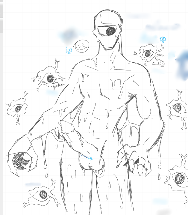 1boy, 1monster, artist request, doors (roblox), eyes, gay, goo, goo creature, male, male only, penis, roblox, roblox game, seek (doors), sketch, slime, slime monster, source request, tagme