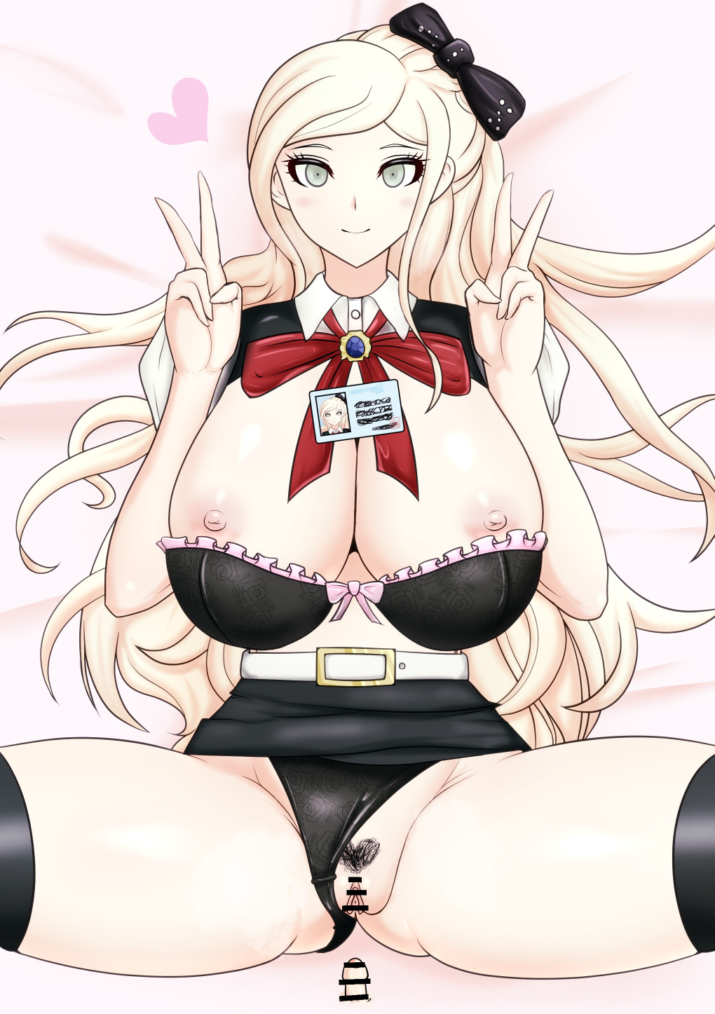 belt breasts burningkaraage censor_bar danganronpa danganronpa_2:_goodbye_despair exposed_breasts exposed_pussy id_card large_breasts micropenis open_clothes penis pov pubic_hair pussy small_penis small_penis_adoration sonia_nevermind spread_legs straight_hair super_danganronpa_2 thick_thighs thighs white_belt