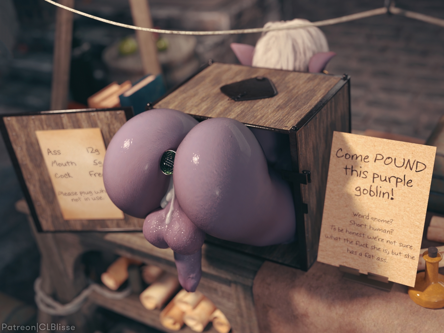 1futa, 3d, anal, ass, backsack, balls, ballsack, bondage, bound, box, clblisse, cock-tail, cock-tail bar, cum, cum drip, cum in ass, cum on body, dark skin, dark-skinned futa, dickgirl, erection, faceless, faceless character, faceless futa, female, futa only, futa sans pussy, futanari, futasub, huge ass, humiliation, intersex, league of legends, naked, nude, penis, permanent bondage, public humiliation, public nudity, public use, purple skin, purple-skinned futa, sex toy, slave, slave girl, solo, stuck, stuck in object, taint, tristana, wide hips, yordle