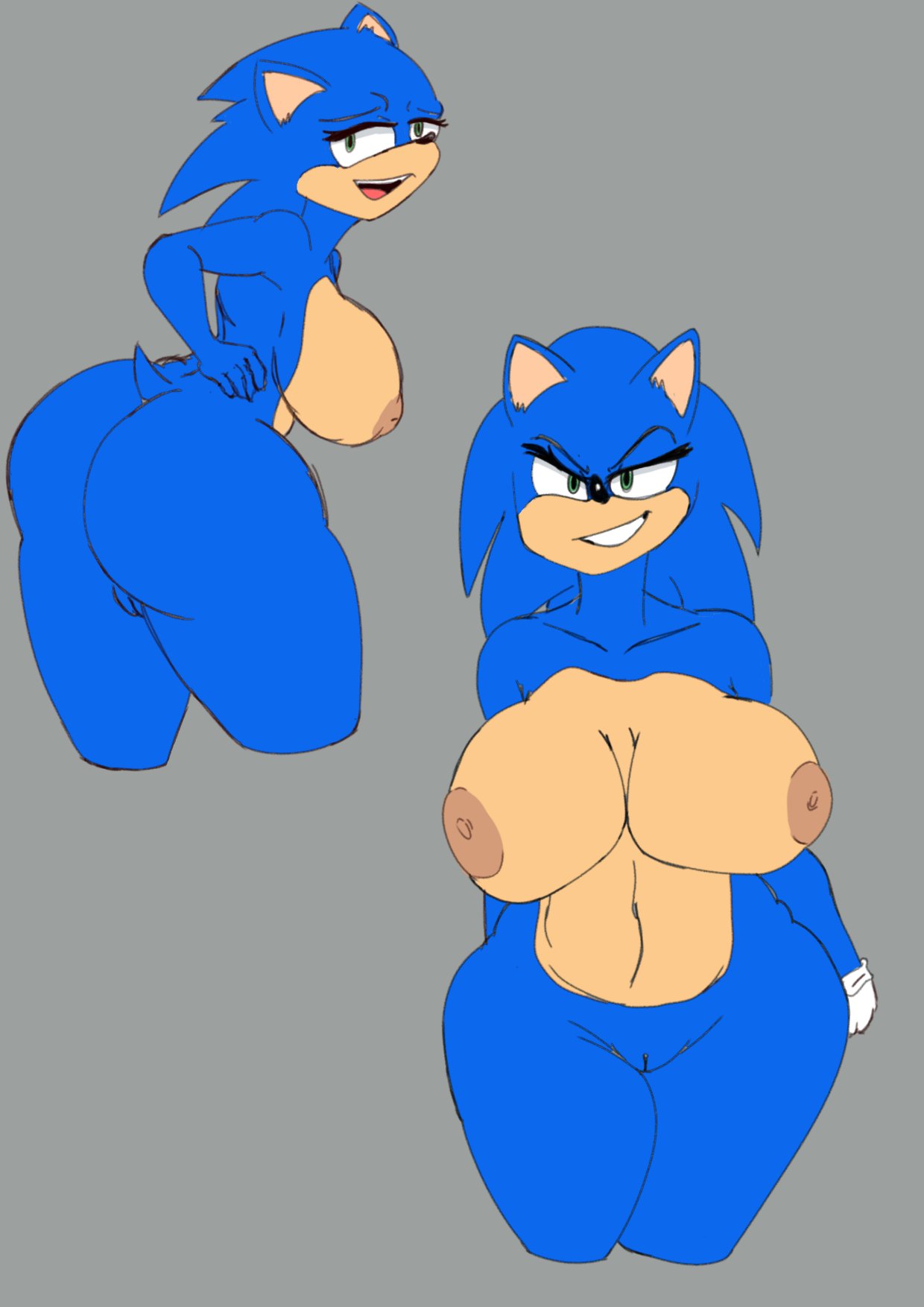 1girls, ass, big breasts, breasts, female, female only, furry, looking at viewer, presenting hindquarters, rear view, rule 63, sonic (series), sonic the hedgehog, sonique the hedgehog