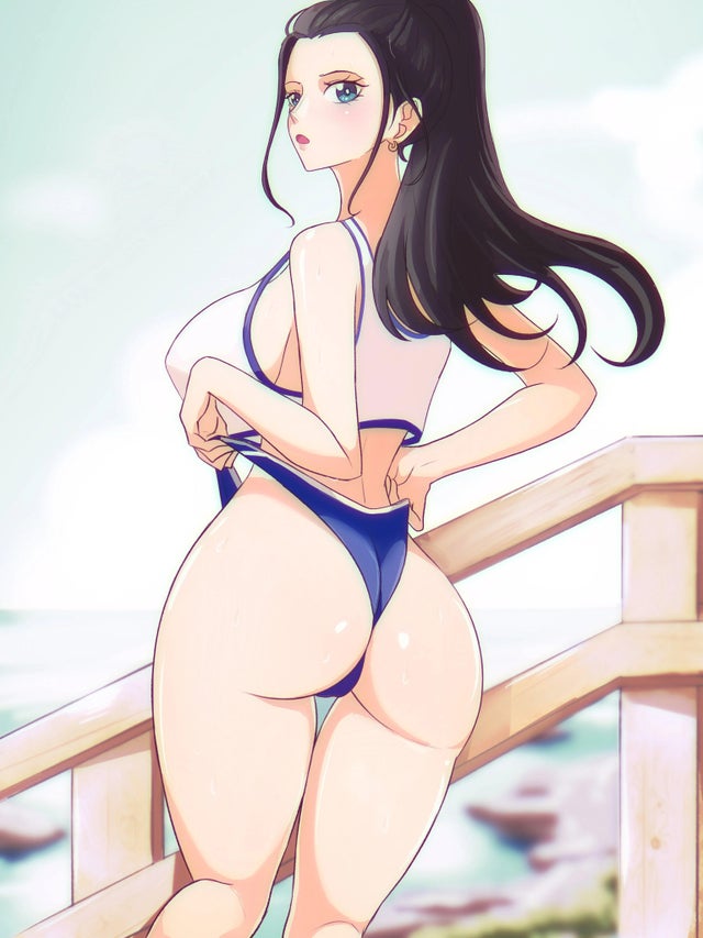 1girls, artist request, ass, big ass, black hair, black-haired female, female, female only, long hair, nico robin, one piece, solo female