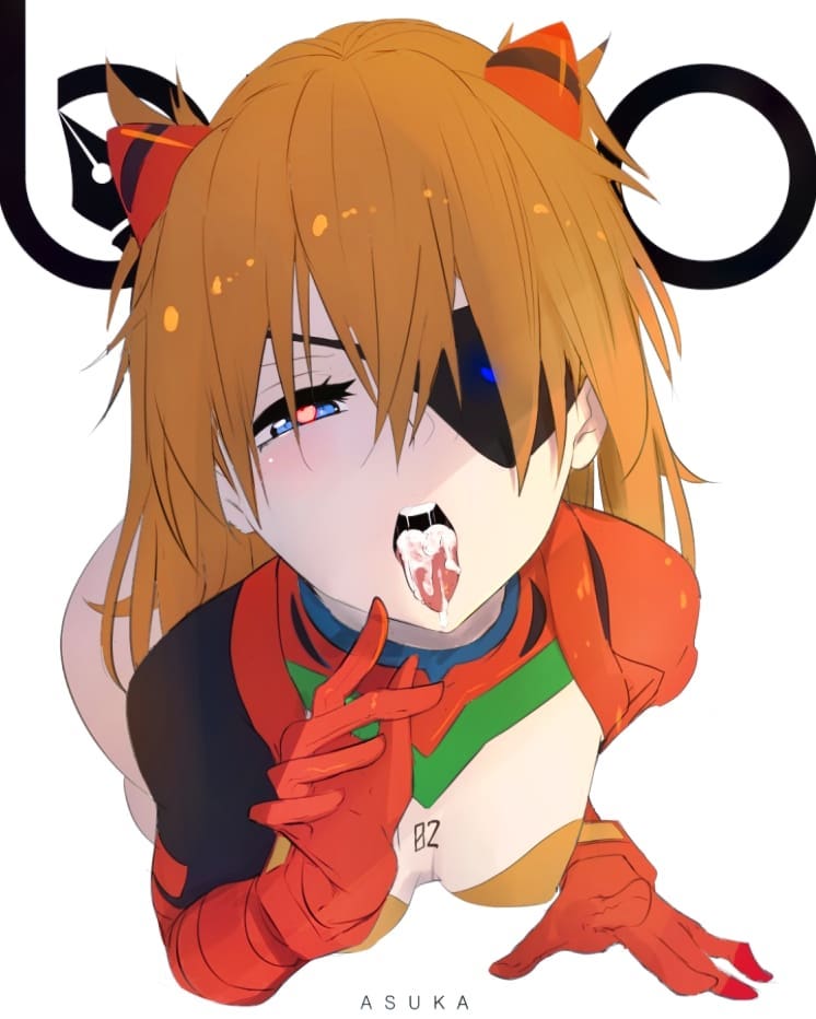 1girls asuka_langley_sohryu bicio blue_eyes bodysuit breasts cum cum_in_mouth cum_inside cum_on_tongue eyepatch female hairpods heart-shaped_pupils human light-skinned_female light_skin long_hair looking_at_viewer neon_genesis_evangelion open_mouth orange_hair pilot_suit plugsuit rebuild_of_evangelion