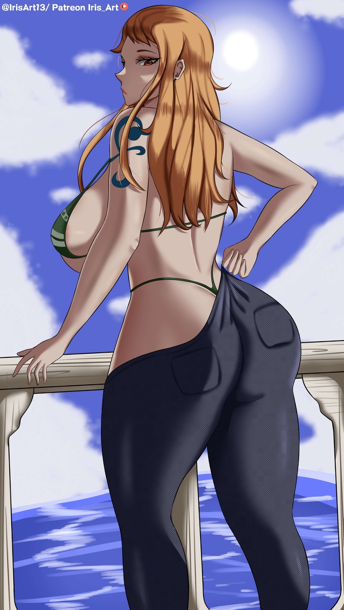 1girls ass big_ass big_breasts bikini female female_only irisart13 jeans long_hair nami one_piece post-timeskip solo thong