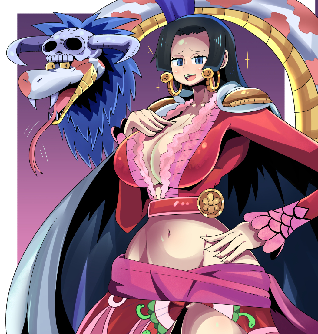 animal artist_request big_breasts boa_hancock earrings female female_only long_hair one_piece salome_(one_piece) snake