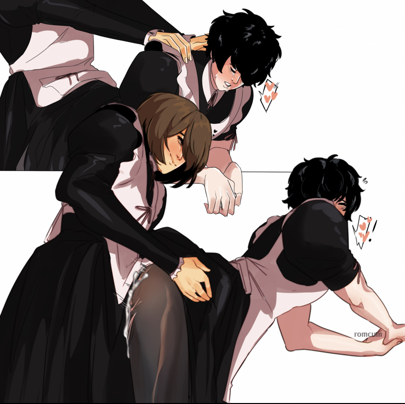 akira kurusu, anal, anal sex, crossdressing, goro akechi, maid uniform, male, male only, male/male, persona, persona 5, ren amamiya, yaoi