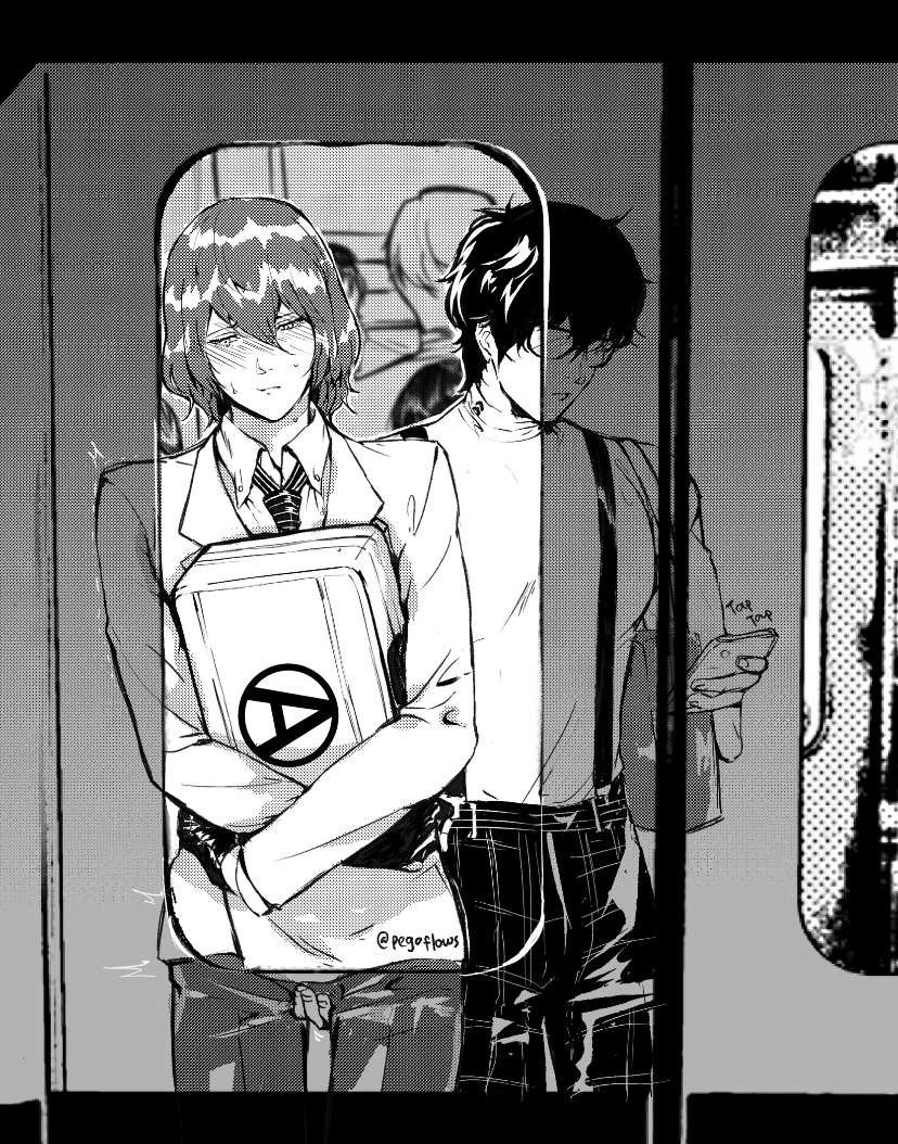 akira kurusu, chikan, goro akechi, male, male only, male/male, pegoflows, persona, persona 5, ren amamiya, yaoi
