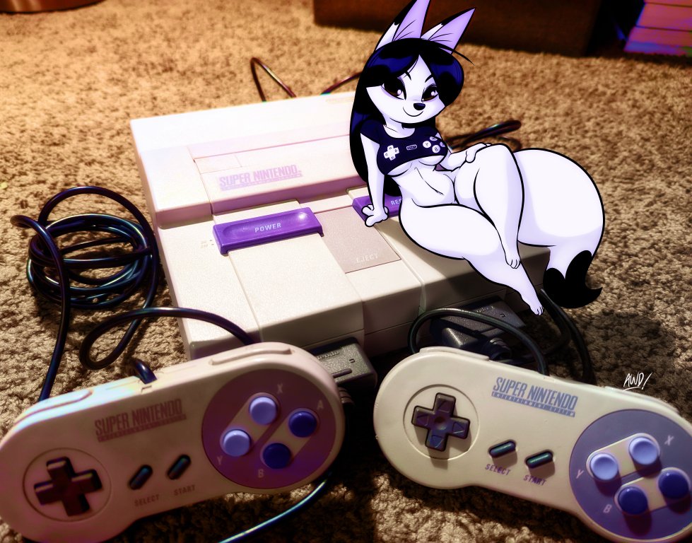 andrew_dickman anthro awd awdtwit big_breasts bottomless breasts electronics female fur game_console jasmine_(awdtwit) snes solo super_nintendo_entertainment_system tagme tail television