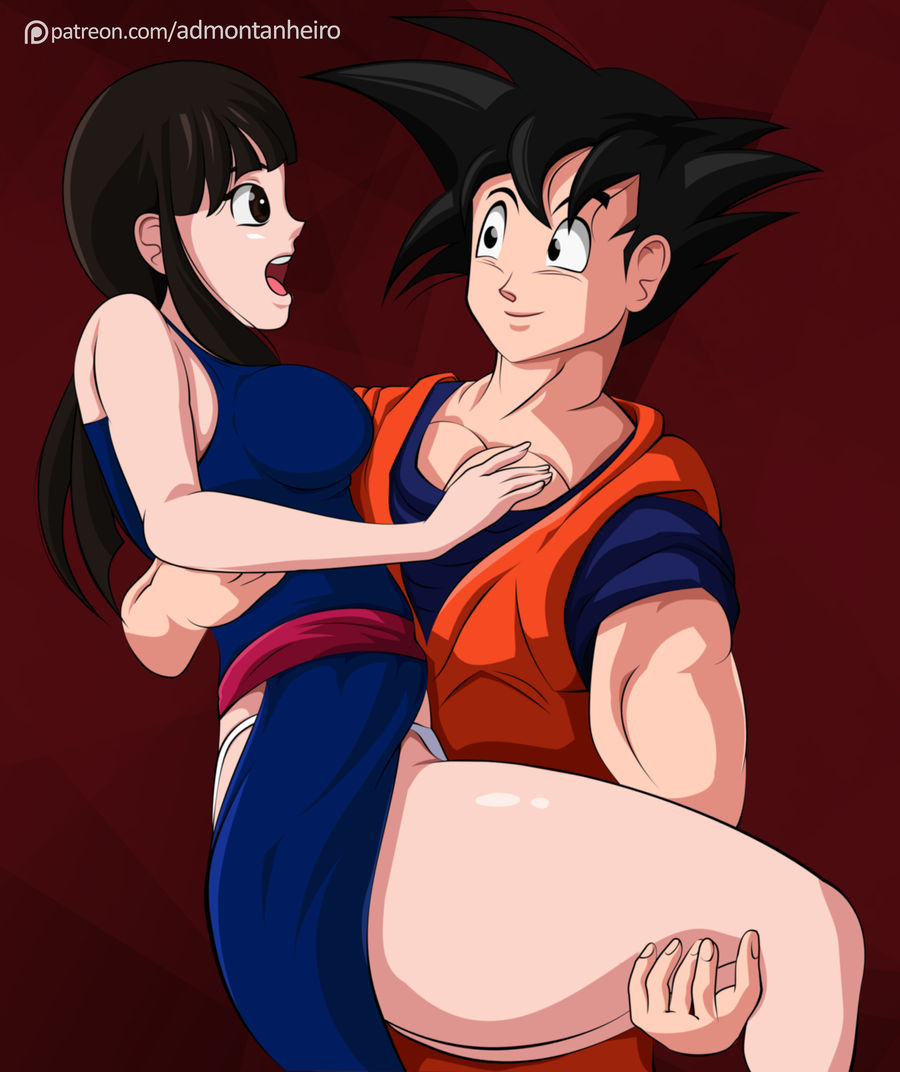 1boy canon_couple chichi dragon_ball female holding_person human lift_and_carry_position saiyan son_goku tagme yuukartz