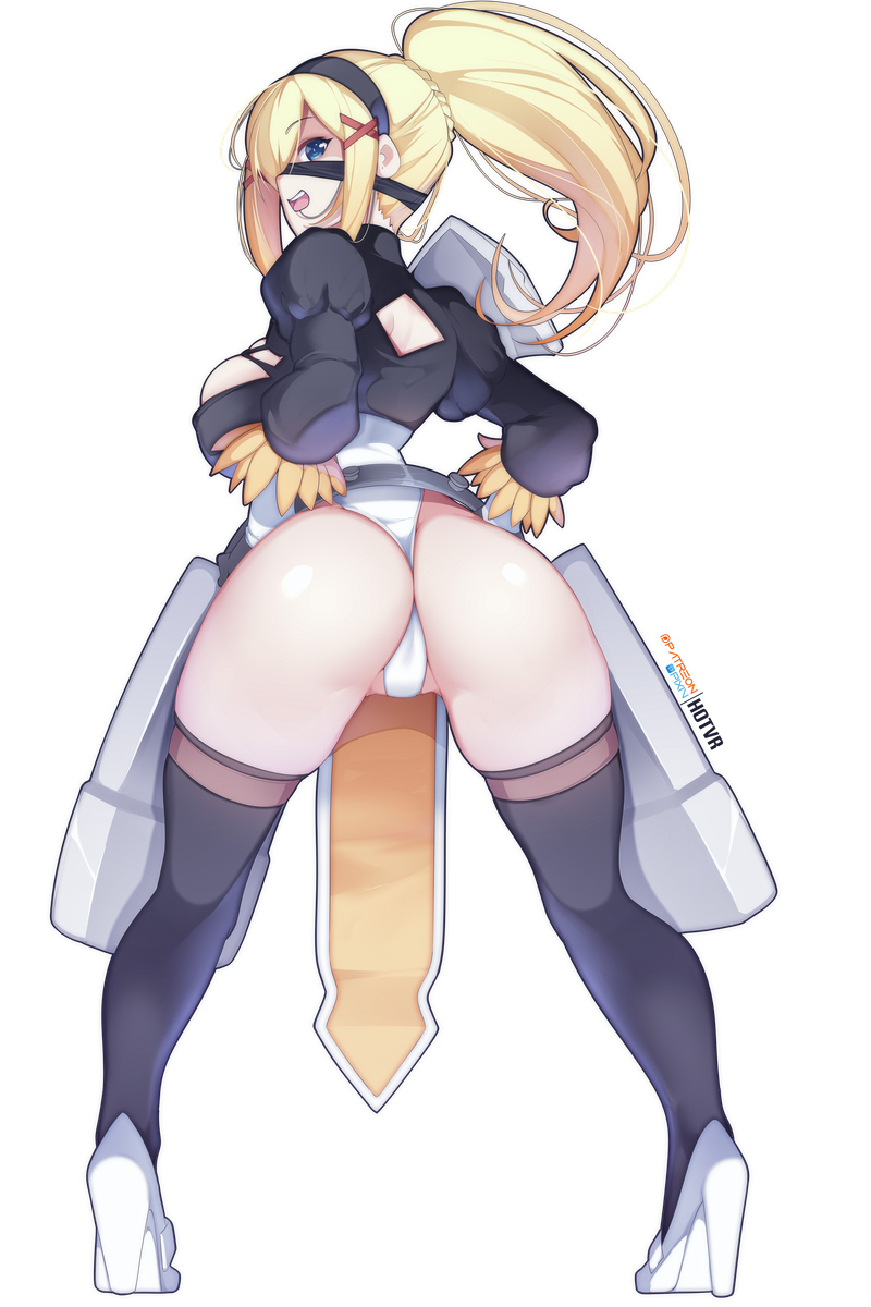 1girls, 2022, ass, ass focus, blindfold, blonde hair, blue eyes, breasts, cosplay, crossover, darkness (konosuba), female, female only, full body, heels, high heels, hips, hotvr, huge ass, kono subarashii sekai ni shukufuku wo!, long hair, looking back, nier (series), nier: automata, outfit swap, ponytail, slim waist, solo, standing, thick thighs, thighs, wedgie, wide hips, yorha 2b (cosplay)