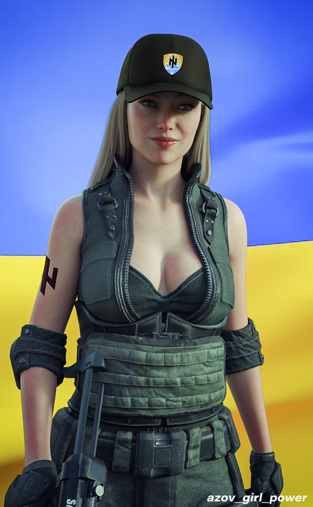 1girls 3d azov azov_asault_brigade breasts cleavage eastern_european female_only front_view marichka military_uniform national_personification slavic soldier ukraine ukrainian ukrainian_girl ukranian uniform