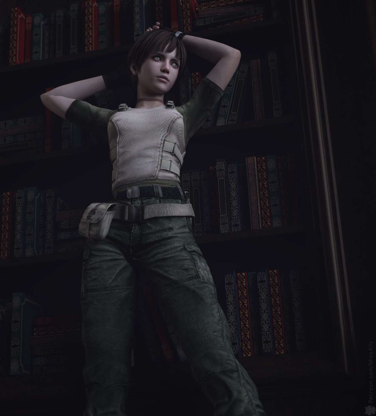 3d, choker, female, medic, missally, rebecca chambers, resident evil, seductive pose, short hair, uniform