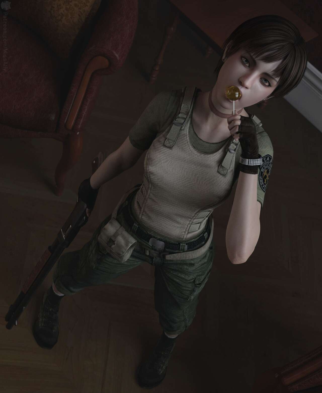 3d, capcom, female, fingerless gloves, medic, missally, rebecca chambers, resident evil, short hair, uniform