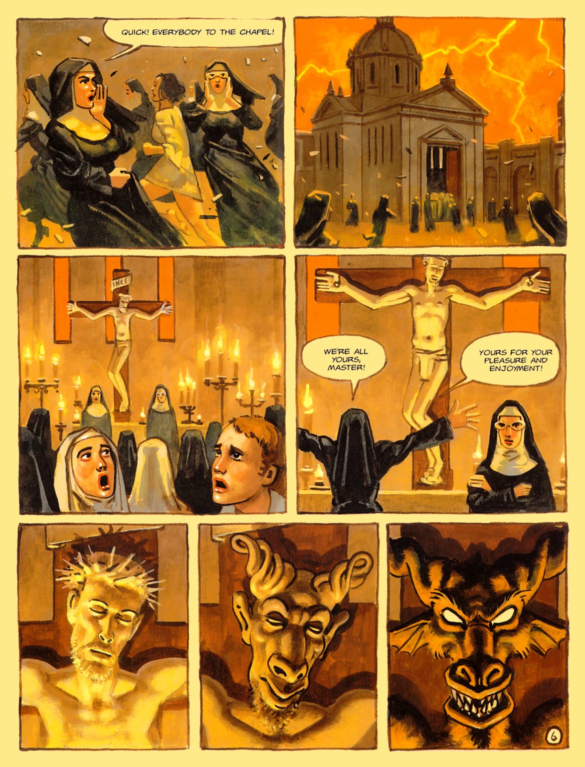 beelzebub church comic convent_of_hell corrupted_nun corruption crucifix demon demon_boy devil eurotica fire goat_demon human humanoid ignacio_noe light-skinned_female light_skin multiple_girls nun page_6 ricardo_barreiro sister_juana sister_theresa summoning tagme temple transformation witchcraft