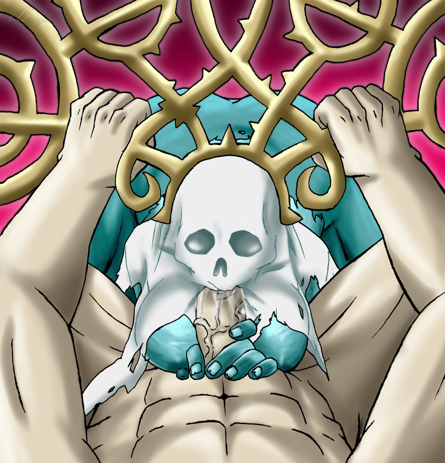 1boy, 1girls, blowjob, eye contact, fellatio, female, ghost, ghost girl, handjob, human, kaizer373, lady olynder, male, male human/female ghost, male human/female undead, male pov, nightmare waifu, pov, straight, undead, veil, warhammer (franchise), warhammer age of sigmar, warhammer fantasy