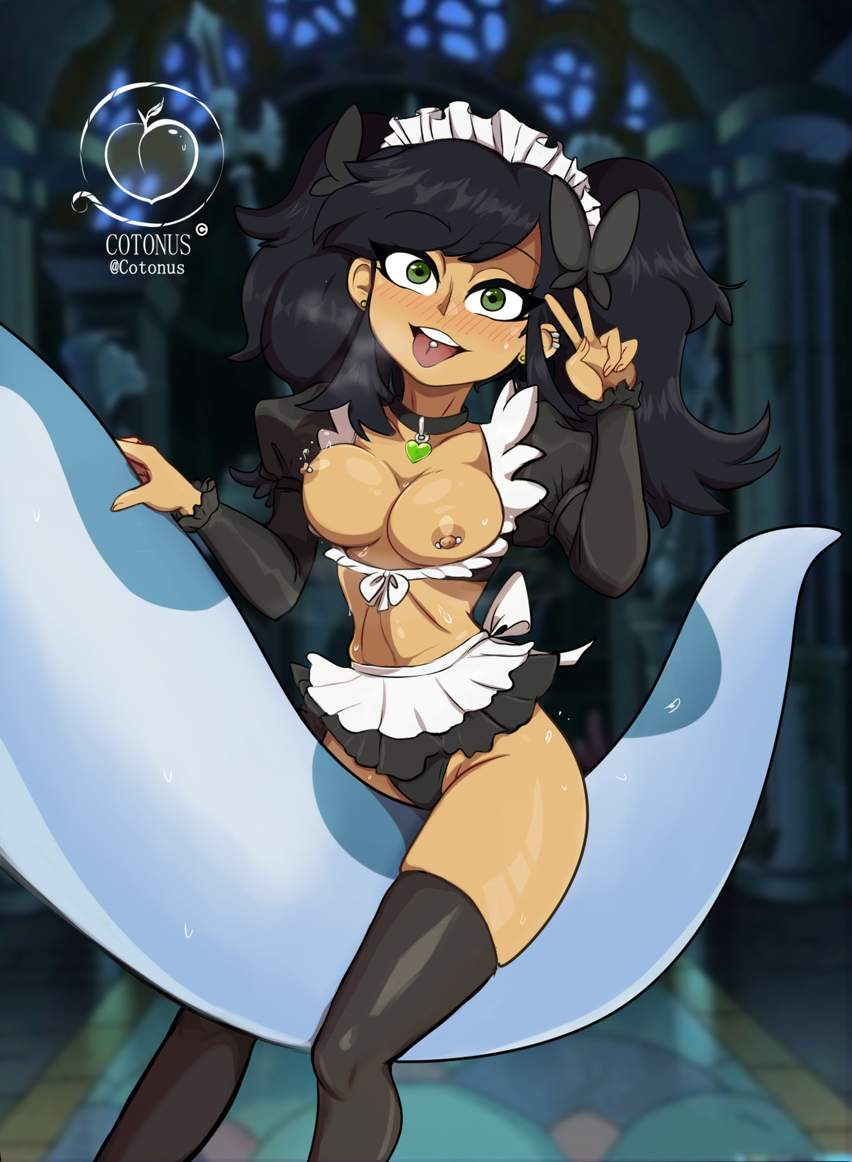 amphibia, amphibia (finale), asian female, black hair, black socks, breasts, cotonus, disney, disney channel, female, green eyes, high resolution, king andrias leviathan, maid, maid uniform, marcy wu, nipples, panties, pierced nipples, piercing, smooth skin, socks, tagme, tail, taiwanese, thigh socks, thighhighs, twintails