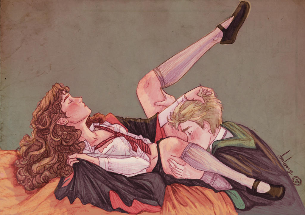 1boy 1girls background bed black_clothing blonde_hair brown_hair closed_eyes clothed clothed_female clothed_male clothed_sex clothing cunnilingus draco_malfoy dralamynsfw duo female footwear fully_clothed gryffindor gryffindor_tie hair harry_potter head_grab hermione_granger hogwarts hogwarts_school_uniform hogwarts_student holding holding_clothing human human_only inter-house knee_socks kneehighs kneesocks leg_grab legs_up long_hair lying male mary_janes necktie neckwear on_back on_bed open_clothes oral robe school_uniform schoolgirl schoolgirl_uniform sex shoes short_hair signature simple_background slytherin socks spread_legs straight striped_neckwear stripes student uniform white_clothing white_socks witch wizard wizard_robe