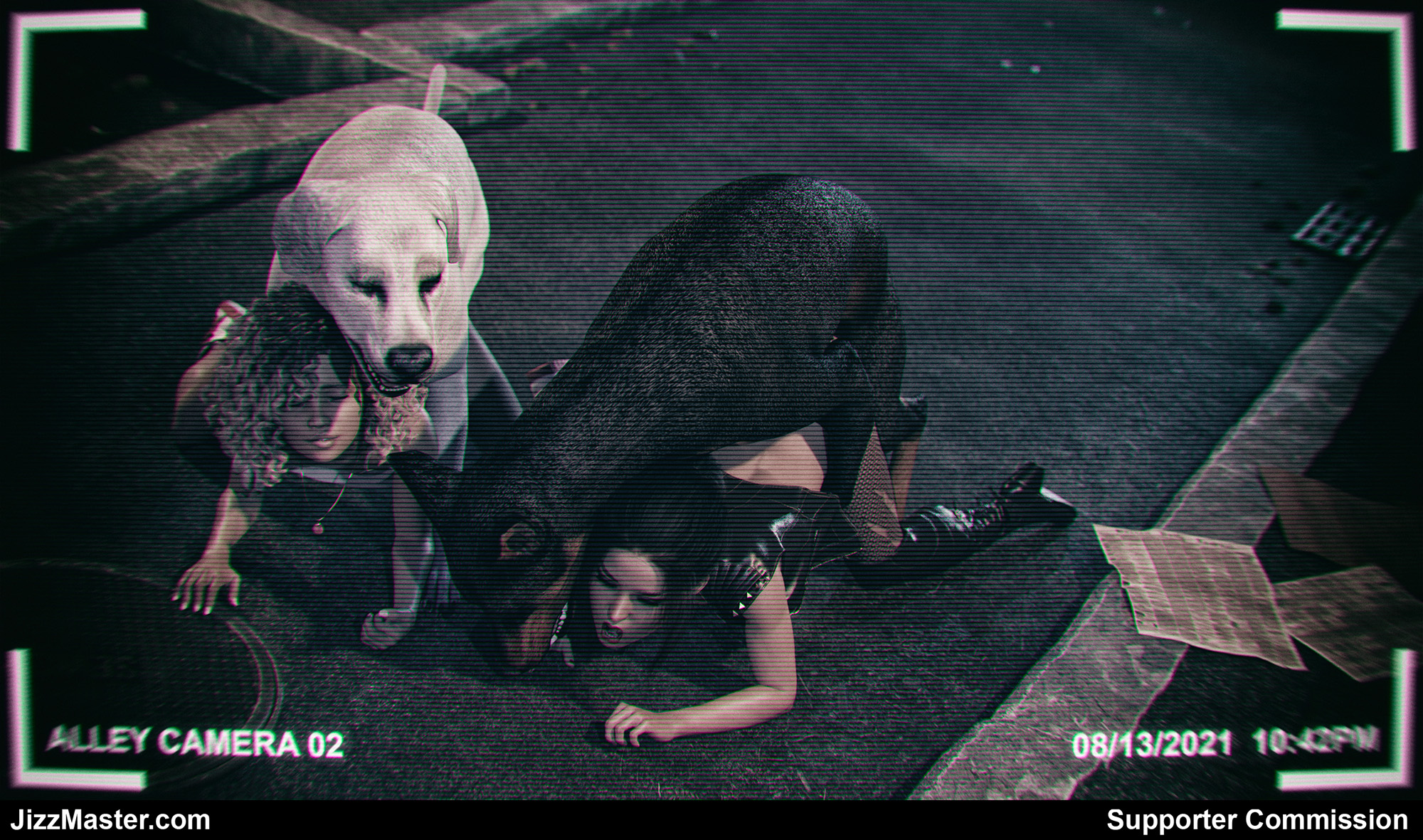 2animals, 2girls, 3d, camera view, canine, closed eyes, curly hair, doggy style, domestic dog, female, feral on female, jizzmasterzero, knee boots, on ground, open mouth, outdoors, zoophilia