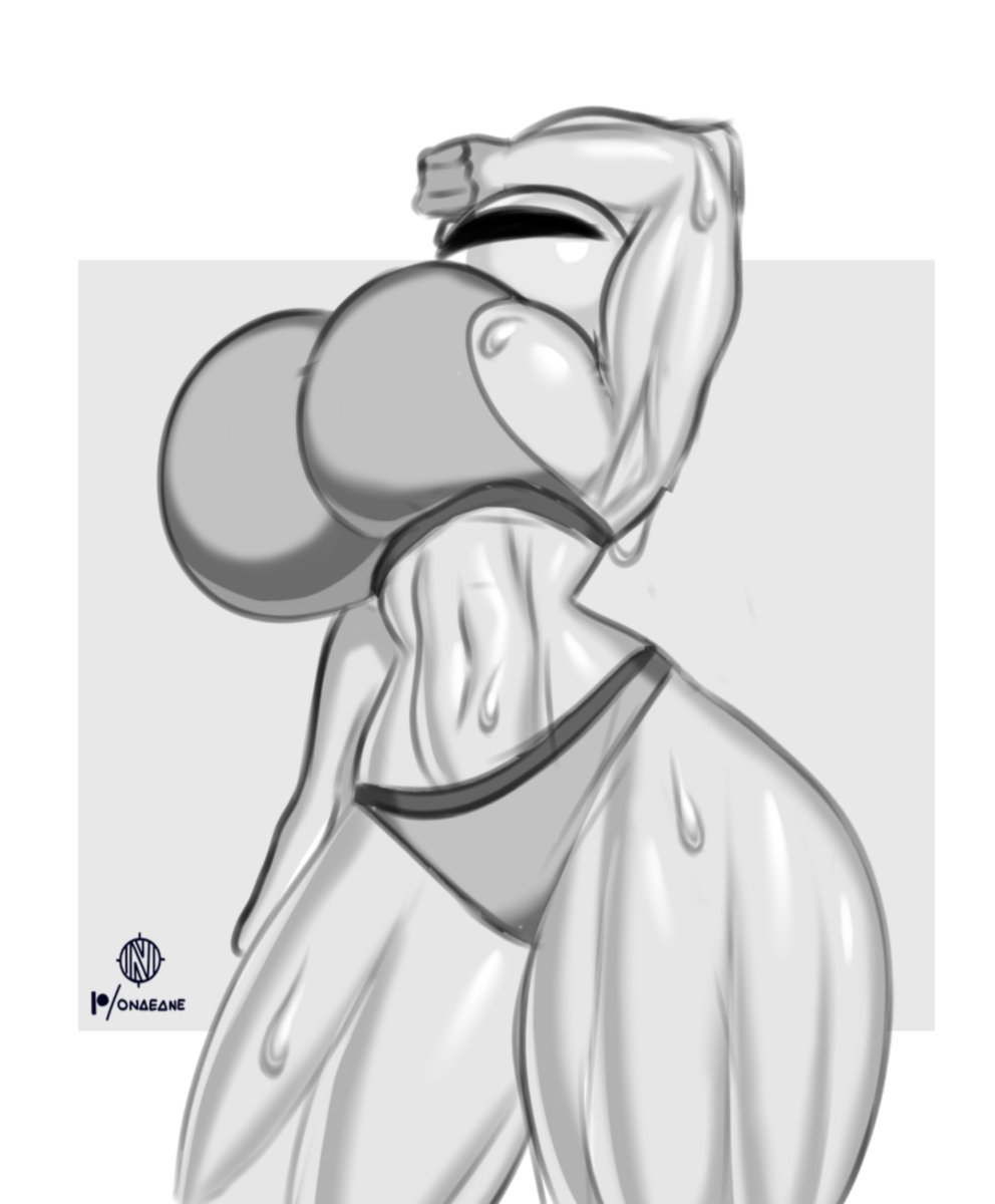 ass ass big_breasts big_breasts big_butt breasts breasts monochrome muscular onaeane thick_thighs