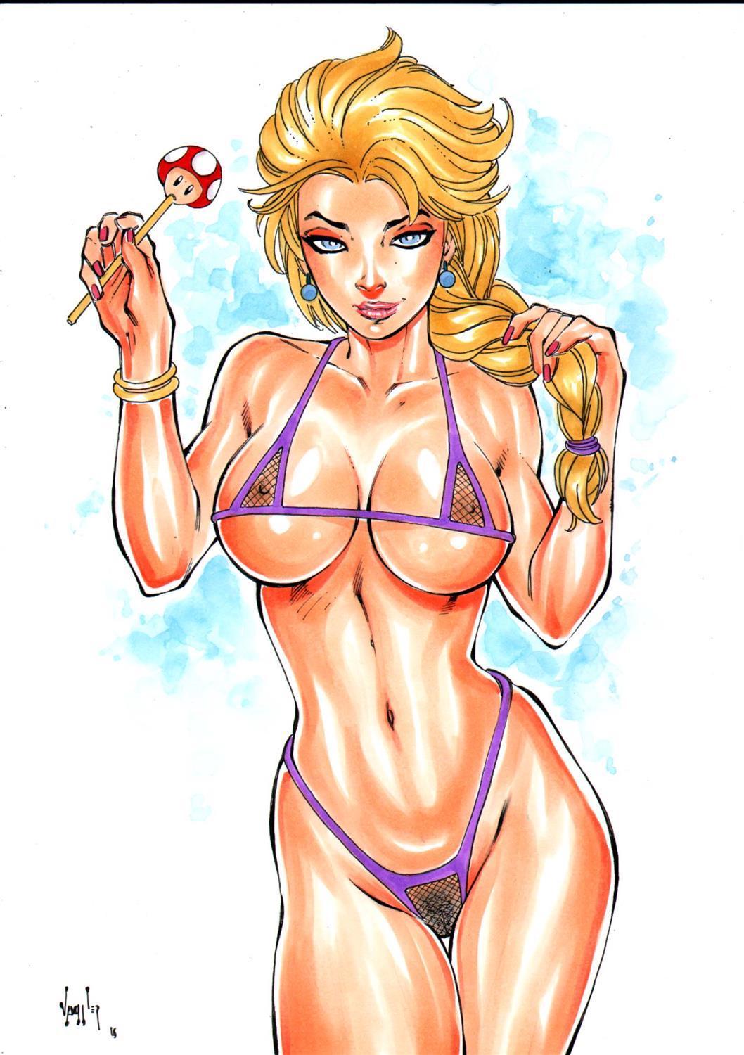 1girls big_breasts bikini_bottom bikini_top blonde_hair braided_ponytail bulging_breasts curvaceous curvy_body curvy_female curvy_figure disney ed_benes_studio elsa_(frozen) frozen_(film) looking_at_viewer milf mommy_kink nipples pussy seductive_eyes seductive_look tagme thong vagner_fernandes voluptuous voluptuous_female