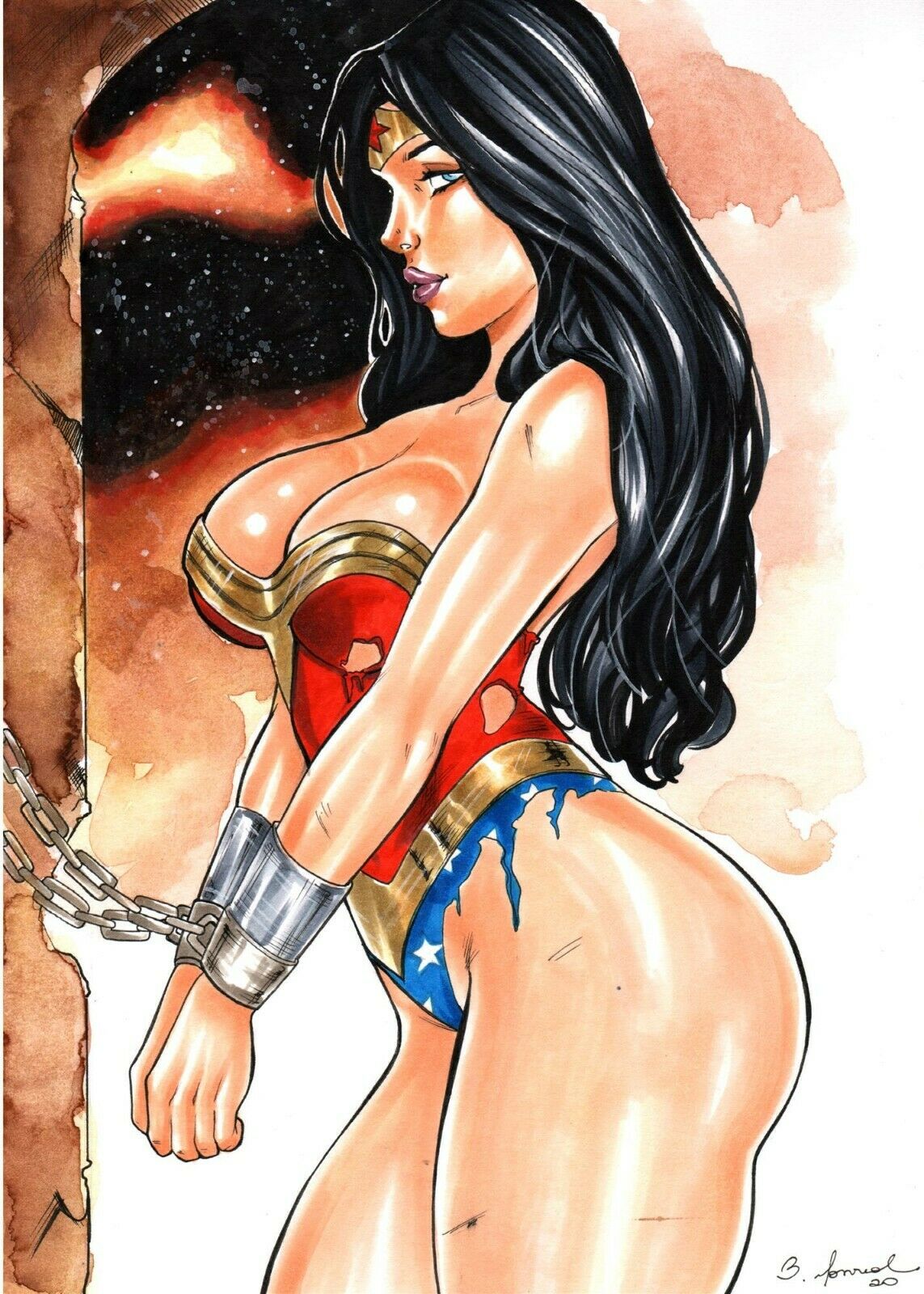 1girls 2020 battle_damage big_breasts black_hair bruna_monreal curvaceous curvy_body curvy_female curvy_figure dc dc_comics diana_prince ed_benes_studio female female_only leotard locked long_hair looking_sideways signature solo solo_female tiara voluptuous_female wonder_woman wonder_woman_(series)