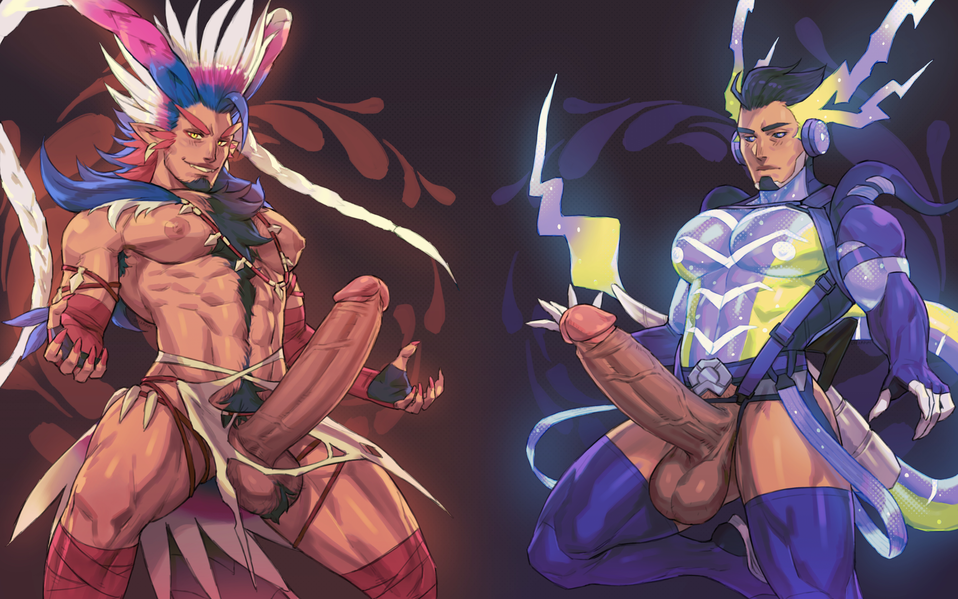 balls, big balls, big penis, boner, dreampipe, erection, game freak, gay, gijinka, kiashigetsnasty, koraidon, male, male only, miraidon, muscles, muscular, nintendo, penis, pokemon, pokemon sv, solo