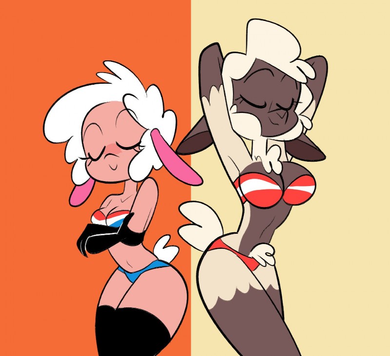 anthro bikini blush bush closed_eyes color digital_media_(artwork) ewe female furry herny jewene_the_ewe leggy_lamb sheep sheep_wrecked simple_background smile stockings swimsuit swimwear unshaved_pussy