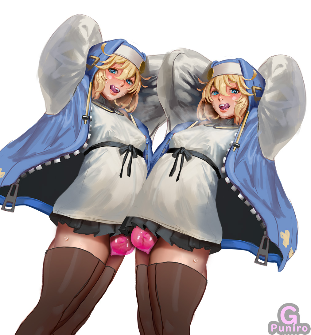 2boys androgynous balls blonde_hair blue_eyes bridget bulge canon_crossdressing crossdressing eye_contact femboy feminine_male girly gpuniro guilty_gear guilty_gear_strive human human_only legwear licking_lips light-skinned_femboy light-skinned_male light_skin looking_at_viewer male male_nun male_only nun's_habit otoko_no_ko panty_bulge penis_bulge penis_under_skirt pleated_skirt standing sweat sweatdrop thick_thighs thighhighs thighs trap uncensored white_background