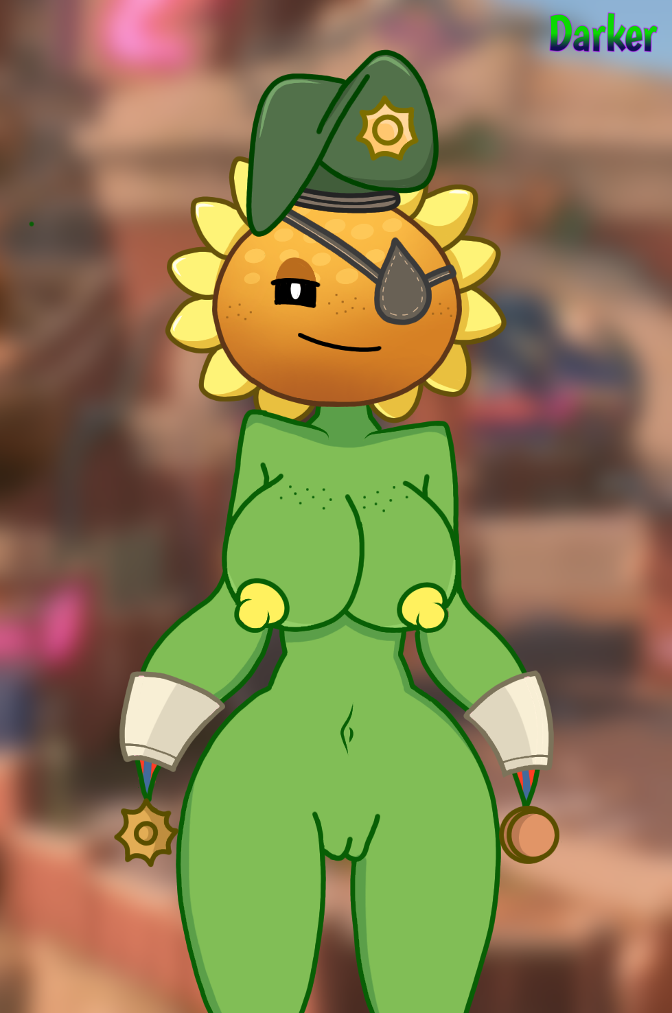 1girls big_breasts breasts darker electronic_arts female freckles major_sweetie_(pvz) military nude nude_female petals plant plant_girl plantie plants_vs_zombies plants_vs_zombies:_battle_for_neighborville popcap_games pvz smile smiling solo solo_female sunflower sunflower_(pvz) tagme