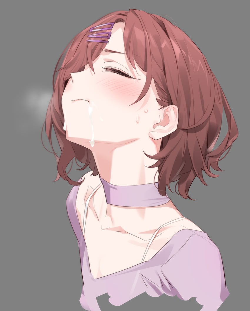 1girls after_fellatio blush brown_hair closed_eyes cum cum_in_mouth cum_on_face female female_focus female_only higuchi_madoka idolmaster mole_under_eye solo solo_female solo_focus swallowing swallowing_after_fellatio swallowing_cum the_idolm@ster upper_body yang-do yd_(orange_maru)