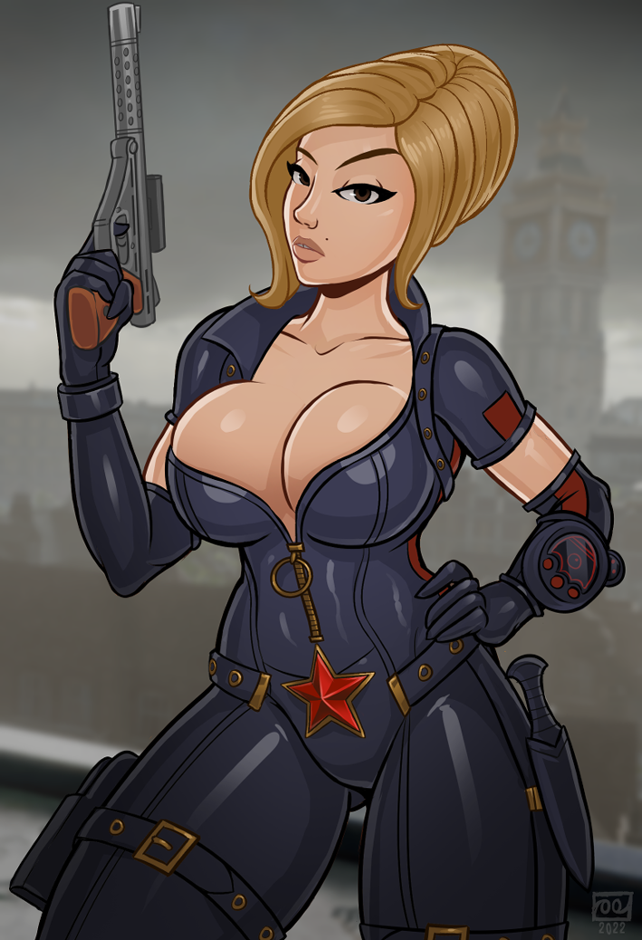 1girls athletic athletic_female big_breasts bimbo blonde_hair blue_eyes breasts bust busty busy cleavage cleavage_cutout destroy_all_humans! destroy_all_humans!_2 destroy_all_humans!_2_reprobed eyelashes eyes eyeshadow female fit fit_female hi_res huge_breasts human kgb latex_suit light-skinned_female light_skin medium_hair monolithic-sloth natalya_ivanova pale_skin render short_hair skin_tight_suit solo spy thick_thighs video_games wide_hips