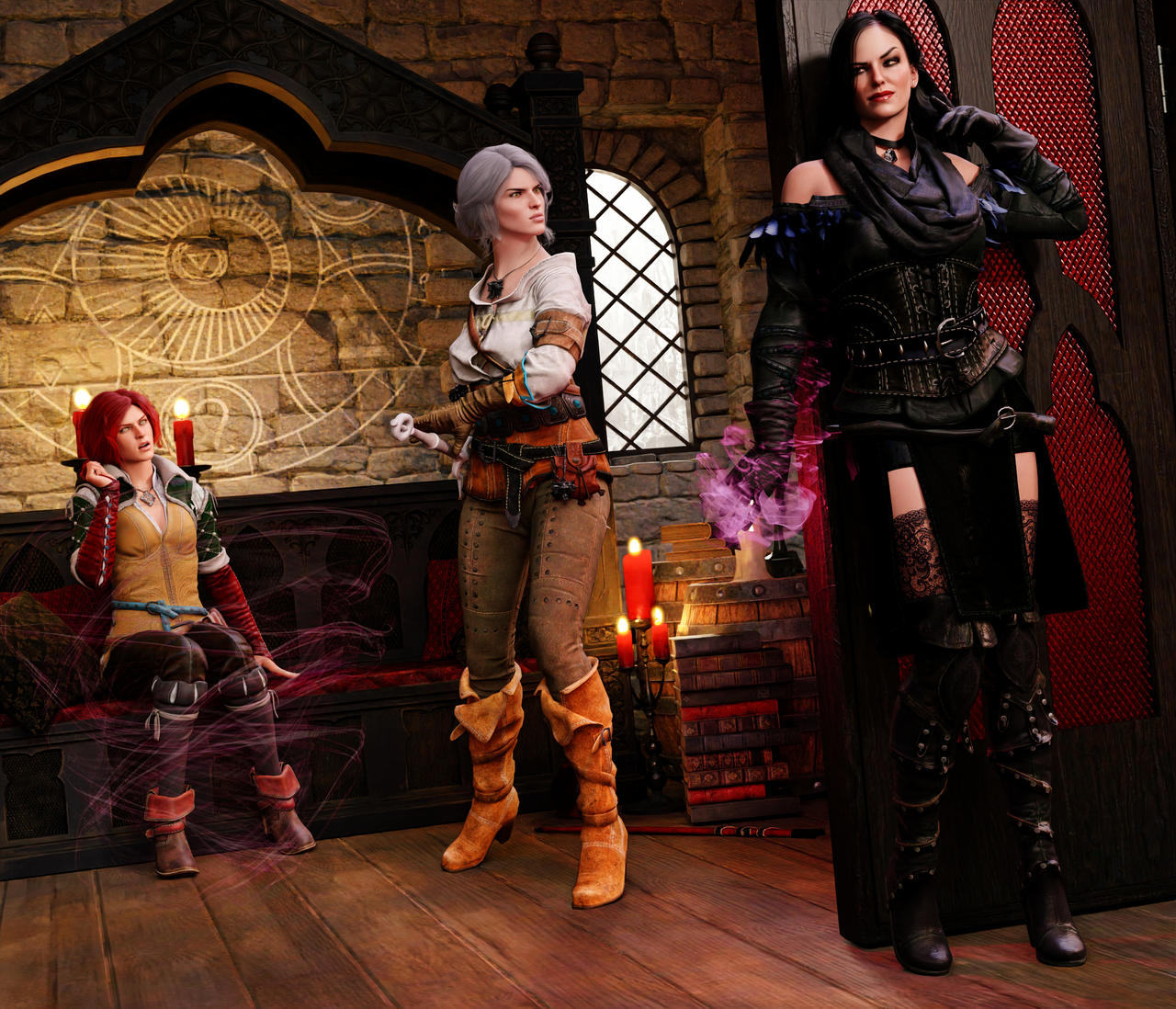 3d 3girls ciri female female_only hoebo24 the_witcher_3:_wild_hunt triss_merigold yennefer