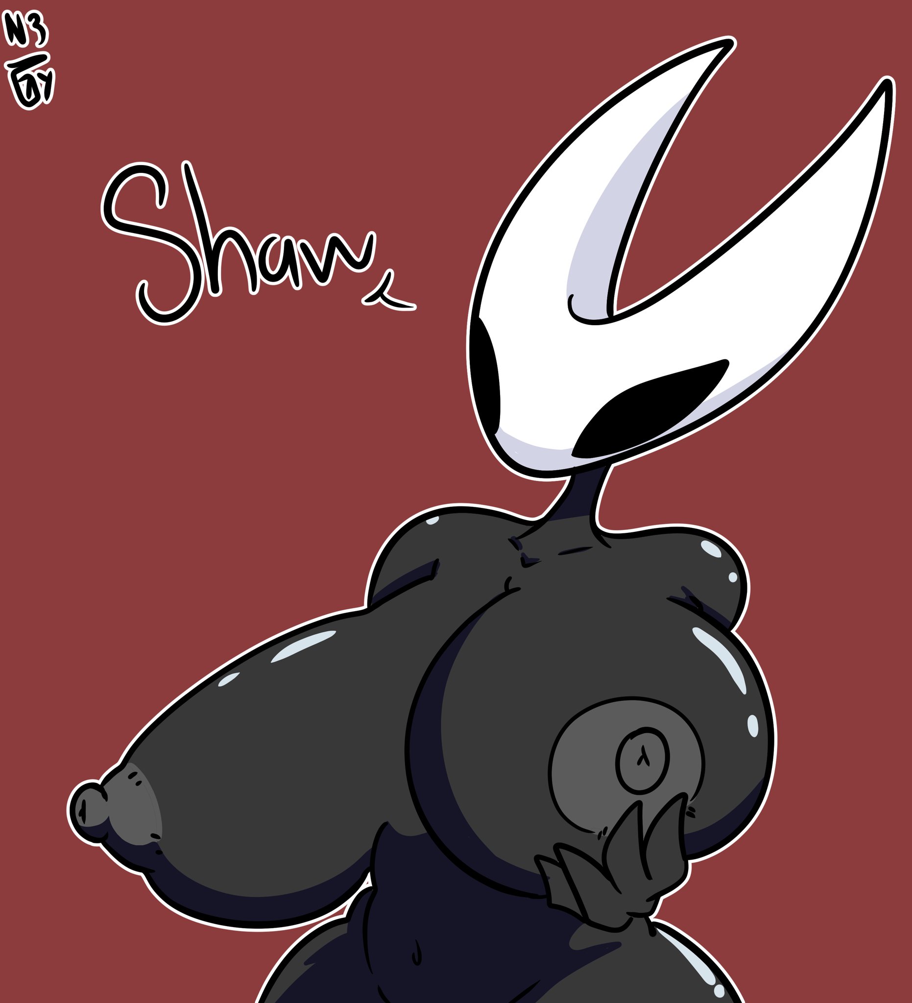 anonymous artist, breasts, breasts out, eyebrowless, female, female only, hollow knight, hornet (hollow knight), no source, solid eyes