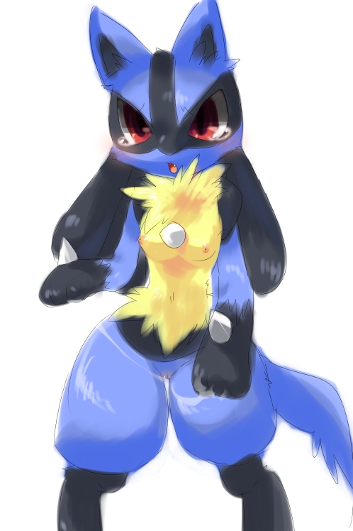 breasts female lucario pokemon pokemon_(species) pokemorph pussy red_eyes salt solo