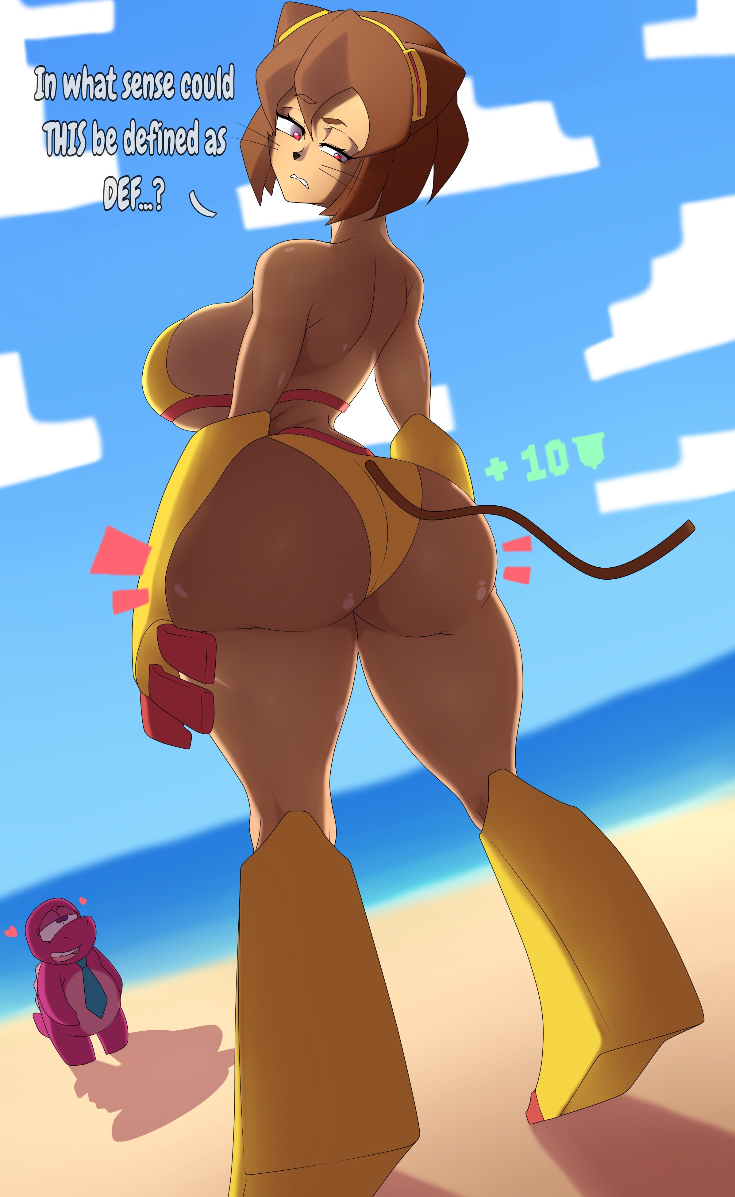 1girls, alternate body type, anthro, ass, big breasts, breasts, deathberry, english text, female, female focus, gameoverse, gobbles (gameoverse), huge ass, huge breasts, kit (gameoverse), large ass, large breasts, text, thick thighs, thighs, wide hips