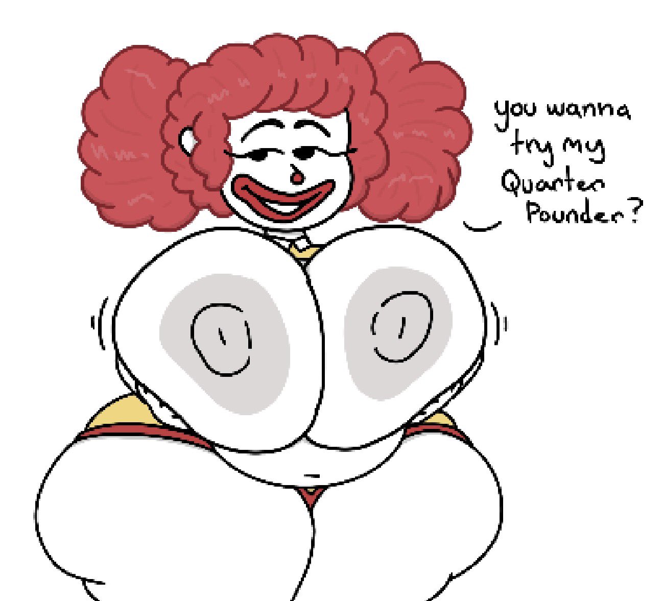 1girls, 2026, 2d, 2d (artwork), 2d artwork, areola, areolae, big breasts, breasts, clothed, clothed female, clown, clown girl, clown makeup, clussy, dialog, dialogue, digital art, digital drawing (artwork), digital media (artwork), face paint, female, genderswap (mtf), human, humanoid, mascot, mcdonald's, nipples, red hair, red lipstick, redhead female, redheaded female, ronald mcdonald, rule 63, solo, tagme, text, theslashfive