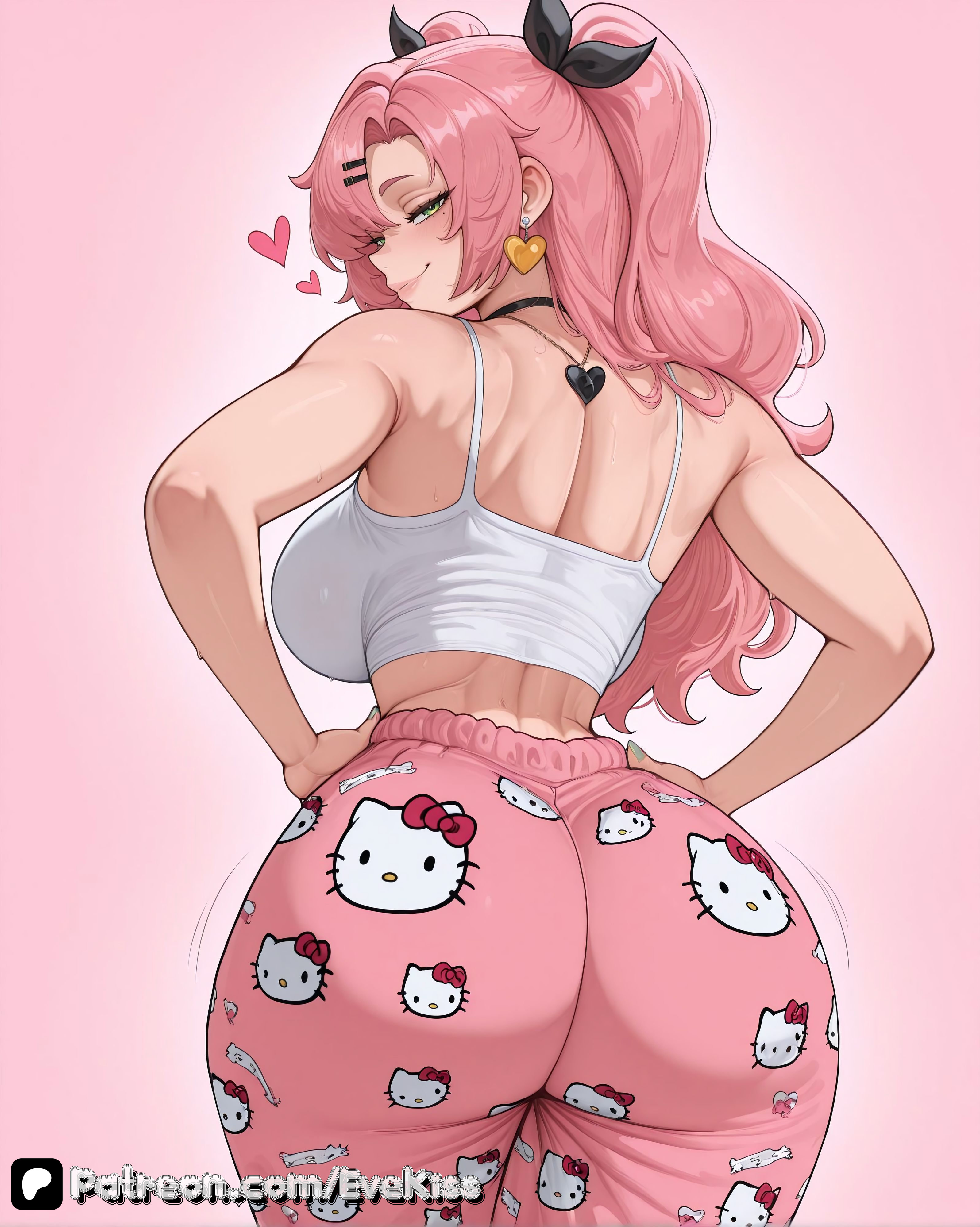 1girl, 1girls, ai generated, ass, ass bigger than head, ass focus, breasts, curvy, curvy figure, evekiss, female, female only, focus, hello kitty, hello kitty (series), hello kitty panties, large breasts, nicole demara, nipples, pajama pants, pajamas, pussy, sexy, thick thighs, thighs, uncensored, wide hips, zenless zone zero