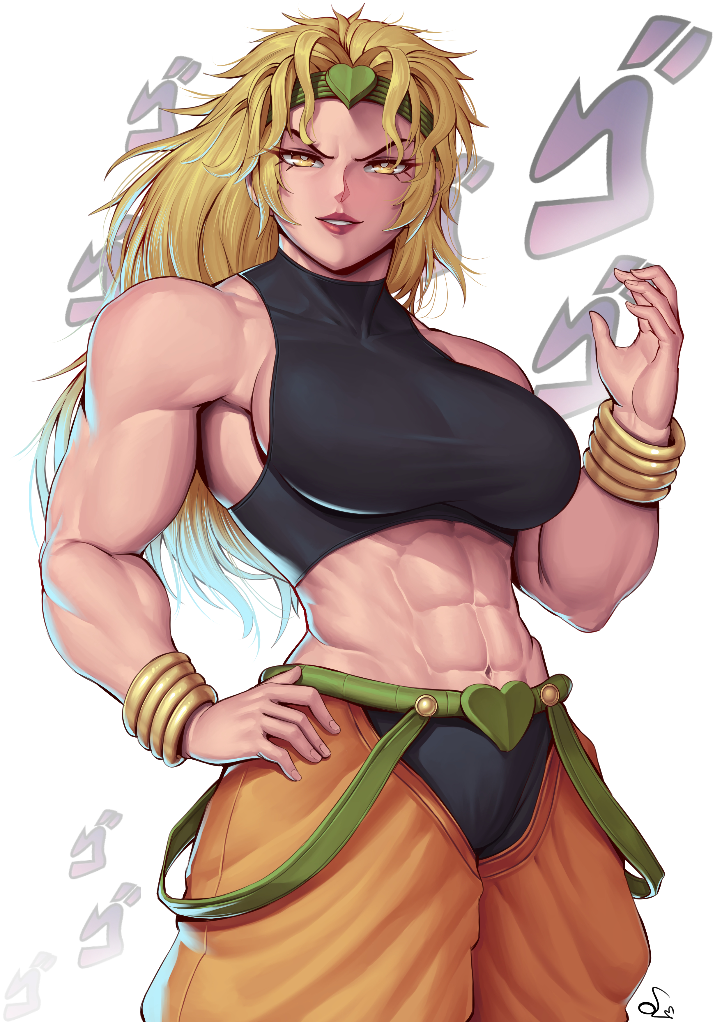 1girls, abs, athletic, big breasts, blonde hair, breasts, clothing, dio brando, female, female dio, female only, fully clothed, humanoid, jojo's bizarre adventure, light skin, light-skinned female, muscular, muscular female, rule 63, shounen jump, solo, speedl00ver, stardust crusaders, toned, toned female, vampire, villainess