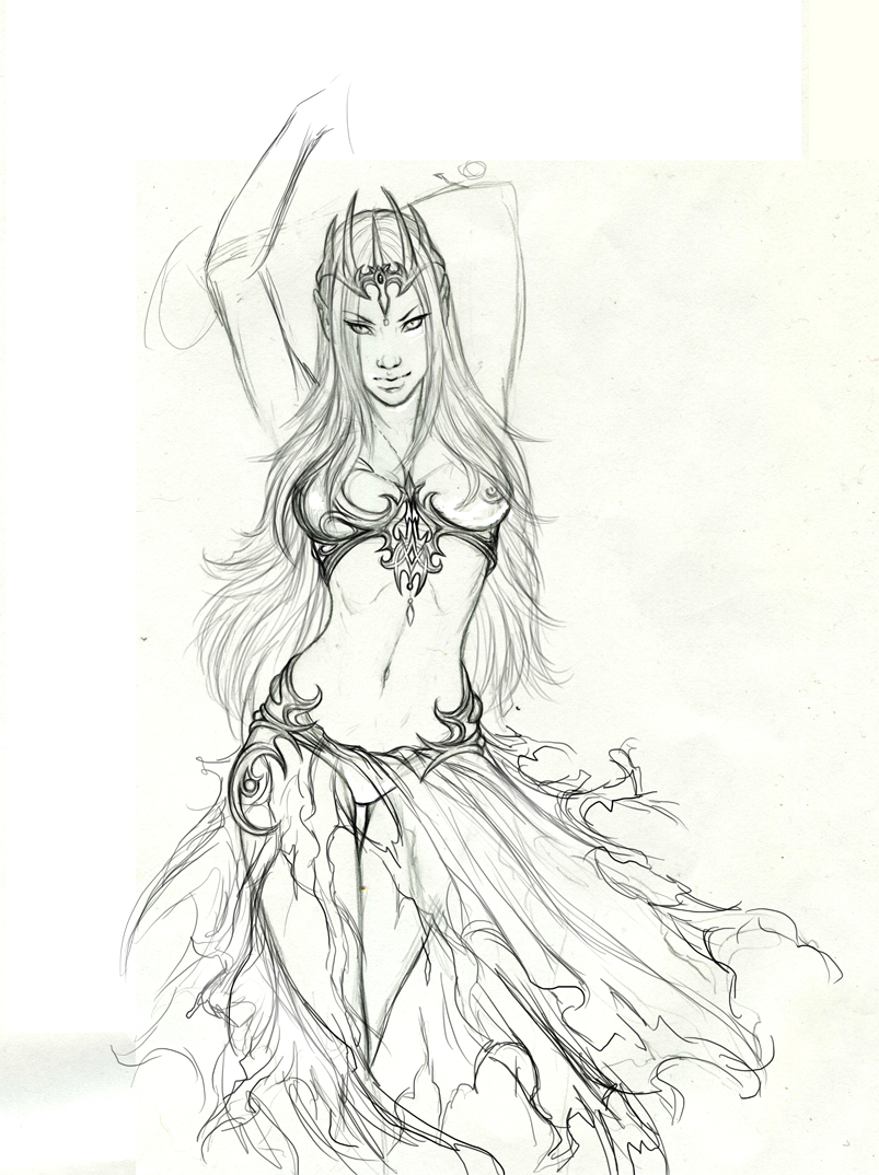 1girls breasts dark_elf druchii elf looking_at_viewer morathi posing revealing_clothes rukis sketch skimpy solo warhammer_(franchise) warhammer_fantasy