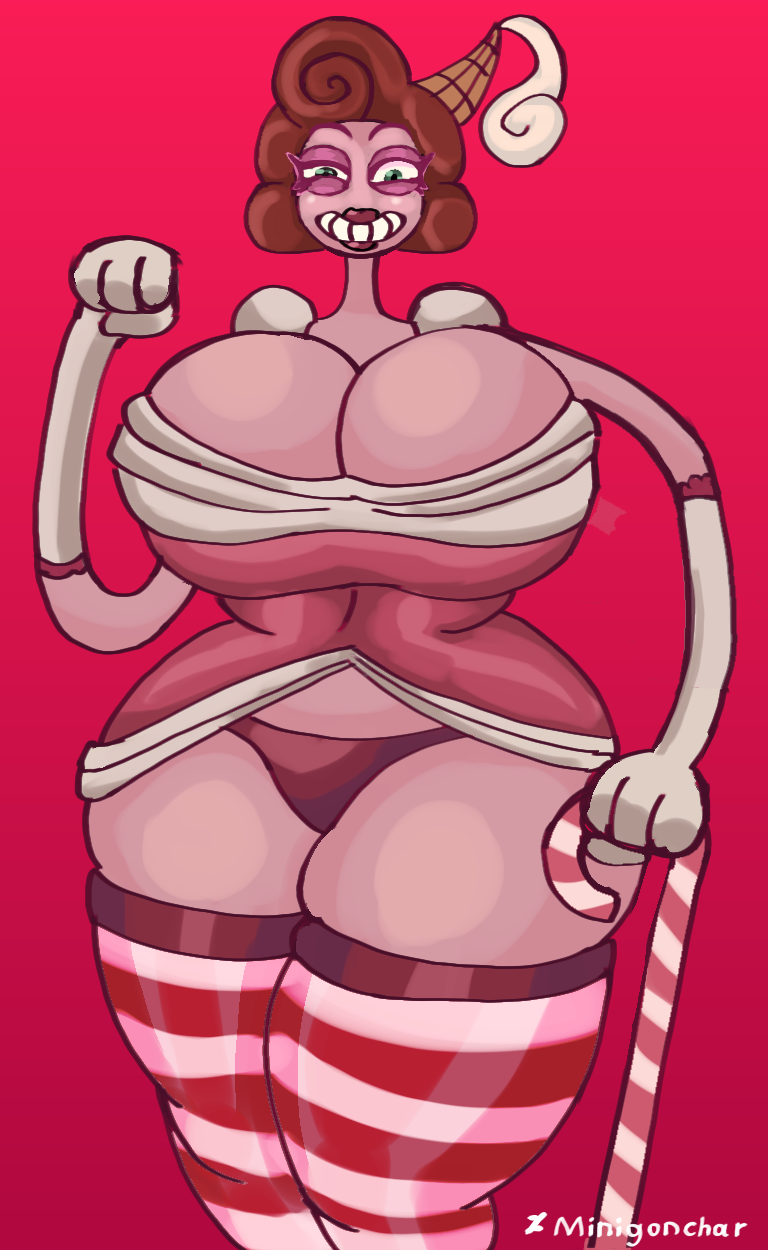 1girls 2022 baroness_von_bon_bon big_ass big_breasts cuphead_(game) female green_eyes horny_female huge_breasts long_neck panties pink_skin queen smiling solo stockings underpants video_games wide_hips