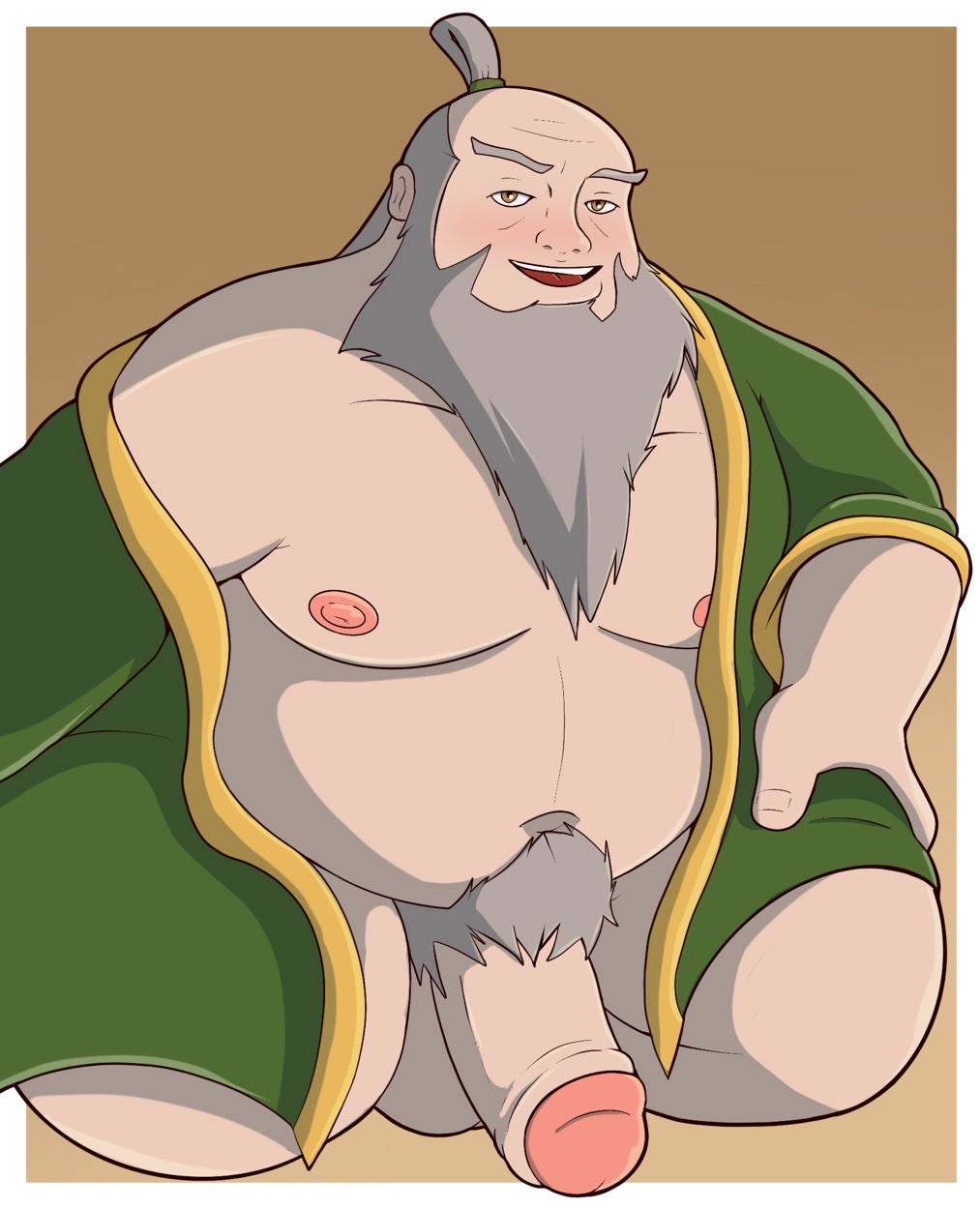 avatar_the_last_airbender balls beard big_balls big_penis blush boner clothing erection facial_hair gendomx iroh looking_at_viewer male male_only man_bun old_man overweight overweight_male penis pubic_hair solo solo_male