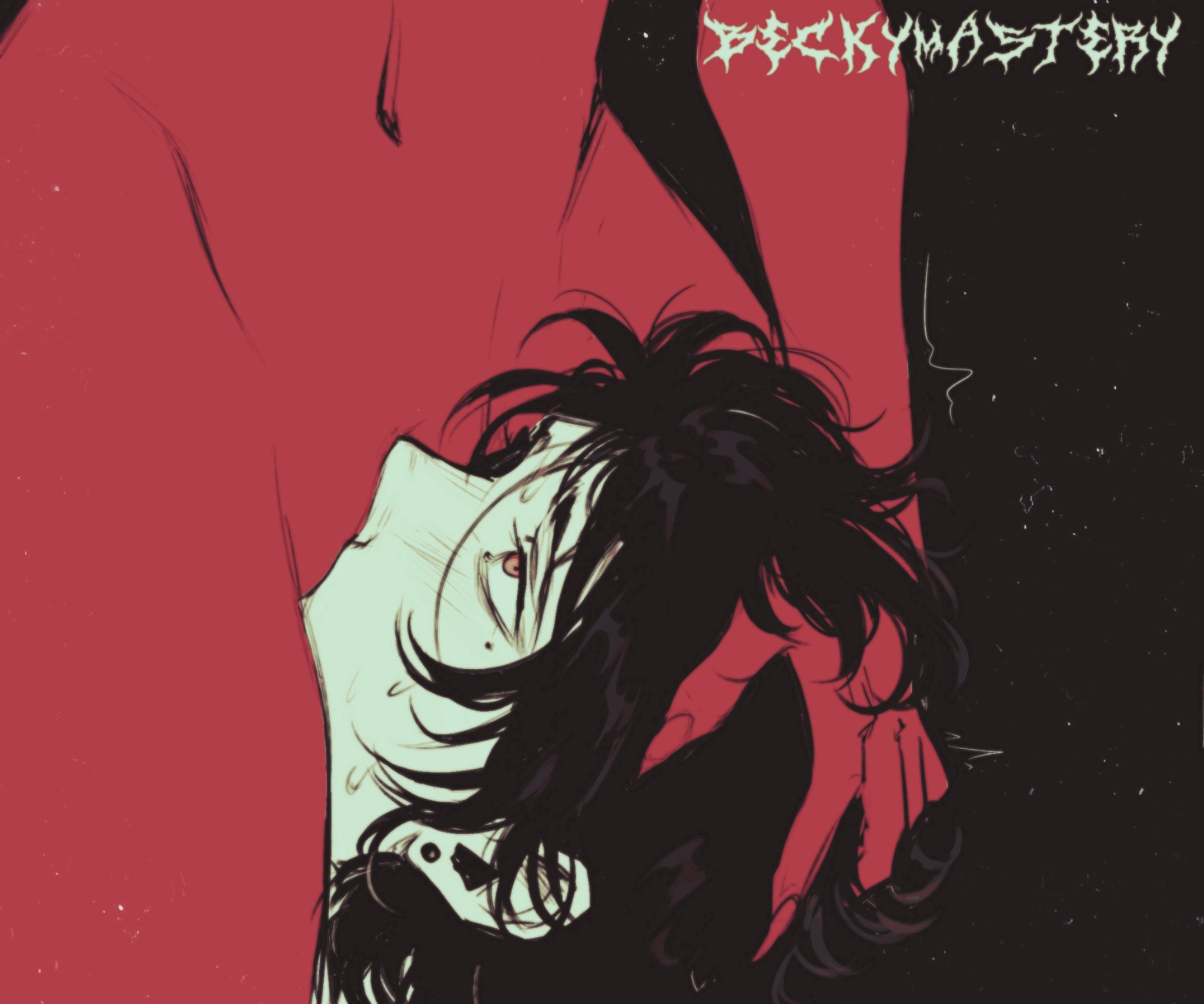 1boy, 1girls, beckymastery (artist), black hair, cunnilingus, demon, demon girl, female, femdom, hand on another's head, hand on head, hetero, hi res, male, malesub, oral, orange eyes, red skin, straight, thighs