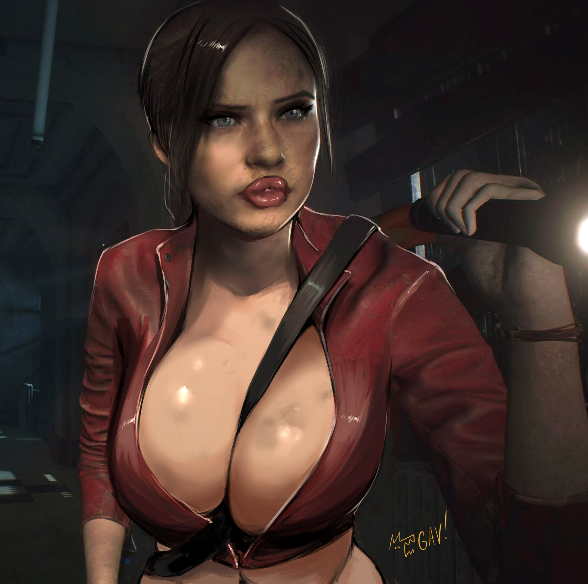 1girls, aleksandrgav, big breasts, big lips, bimbo, bimbofication, breasts, bursting breasts, busty, capcom, claire redfield, claire redfield (jordan mcewen), cleavage, edit, female, female focus, female only, hourglass figure, large breasts, lipstick, overflowing breasts, puffy lips, resident evil, resident evil 2, resident evil 2 remake, solo, tagme, thick lips, wide hips